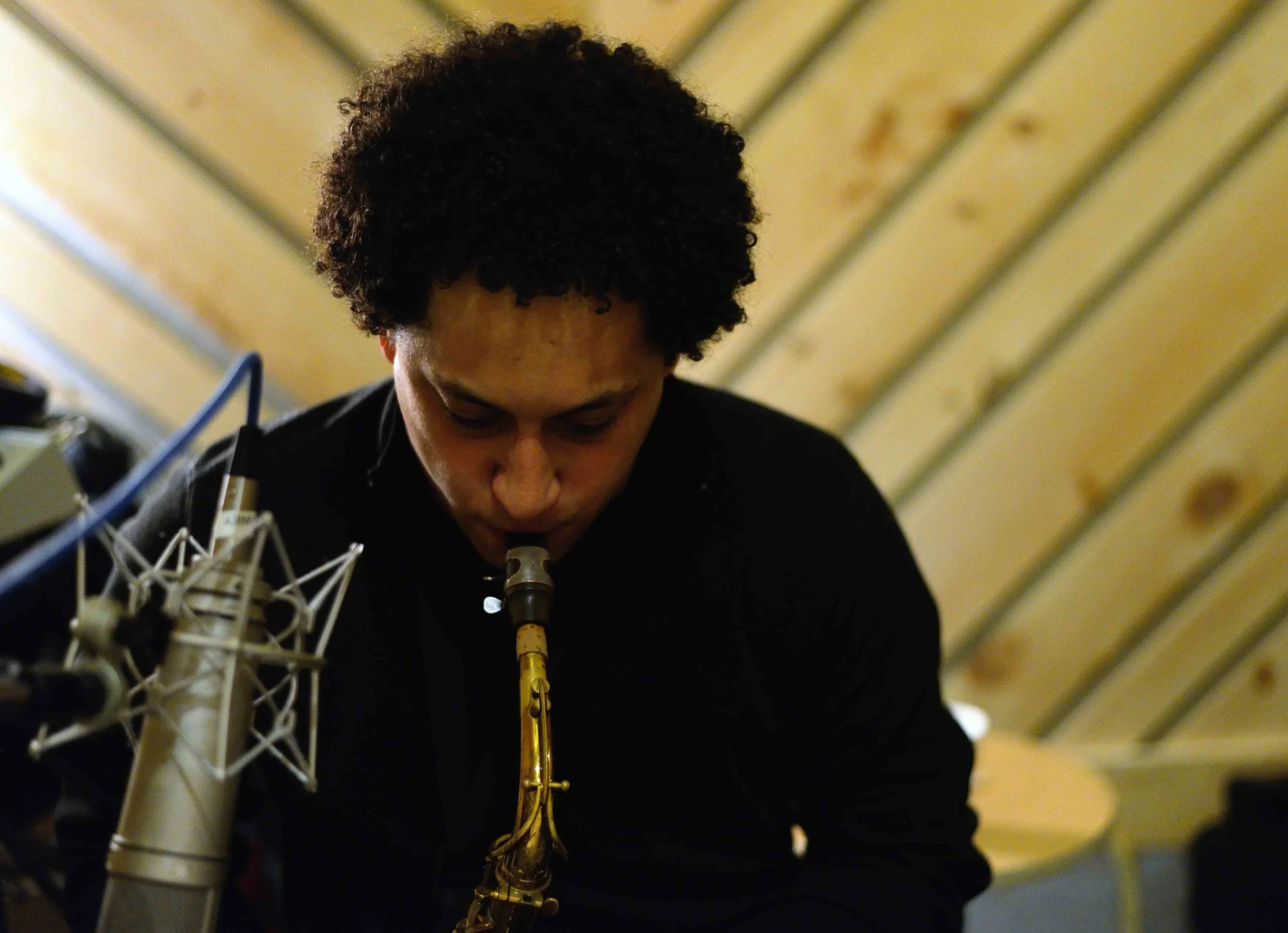  Omar Daniels, alto saxophone. David White Jazz Orchestra. The Chase. Mister Shepherd Records (MSR-10615). Recording session at The Bunker Studio, Brooklyn, NY. 2014. Photo by Joe Josephs.   