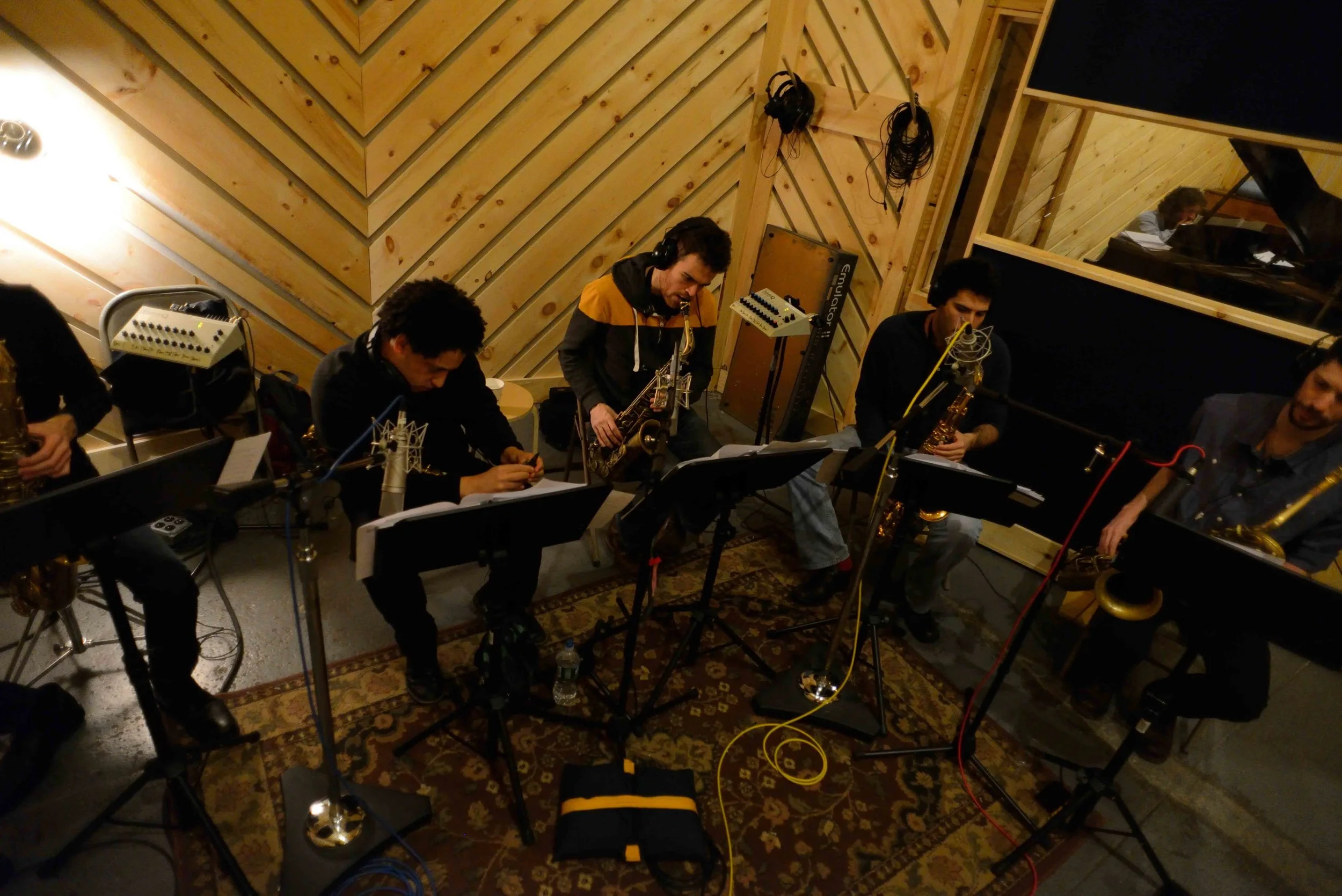  Sam Taylor, tenor saxophone, Omar Daniels, alto saxophone, Andrew Gould, alto saxophone, Sam Dillon, tenor saxophone, Tim Stocker, baritone saxophone. David White Jazz Orchestra. The Chase. Mister Shepherd Records (MSR-10615). Recording session at T