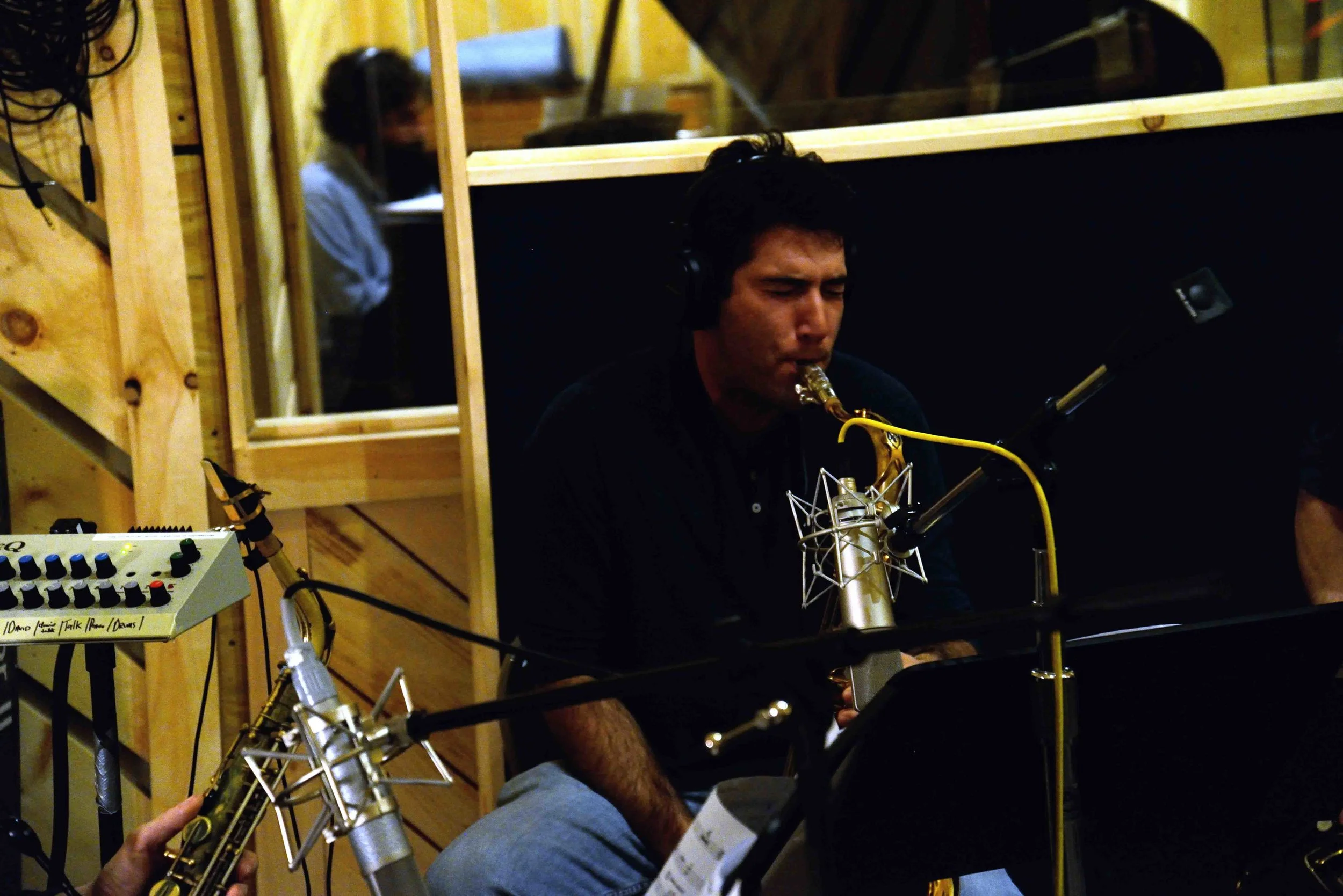  Nick Consol, piano. Sam Dillon, tenor saxophone. David White Jazz Orchestra. The Chase. Mister Shepherd Records (MSR-10615). Recording session at The Bunker Studio, Brooklyn, NY. 2014. Photo by Joe Josephs.   