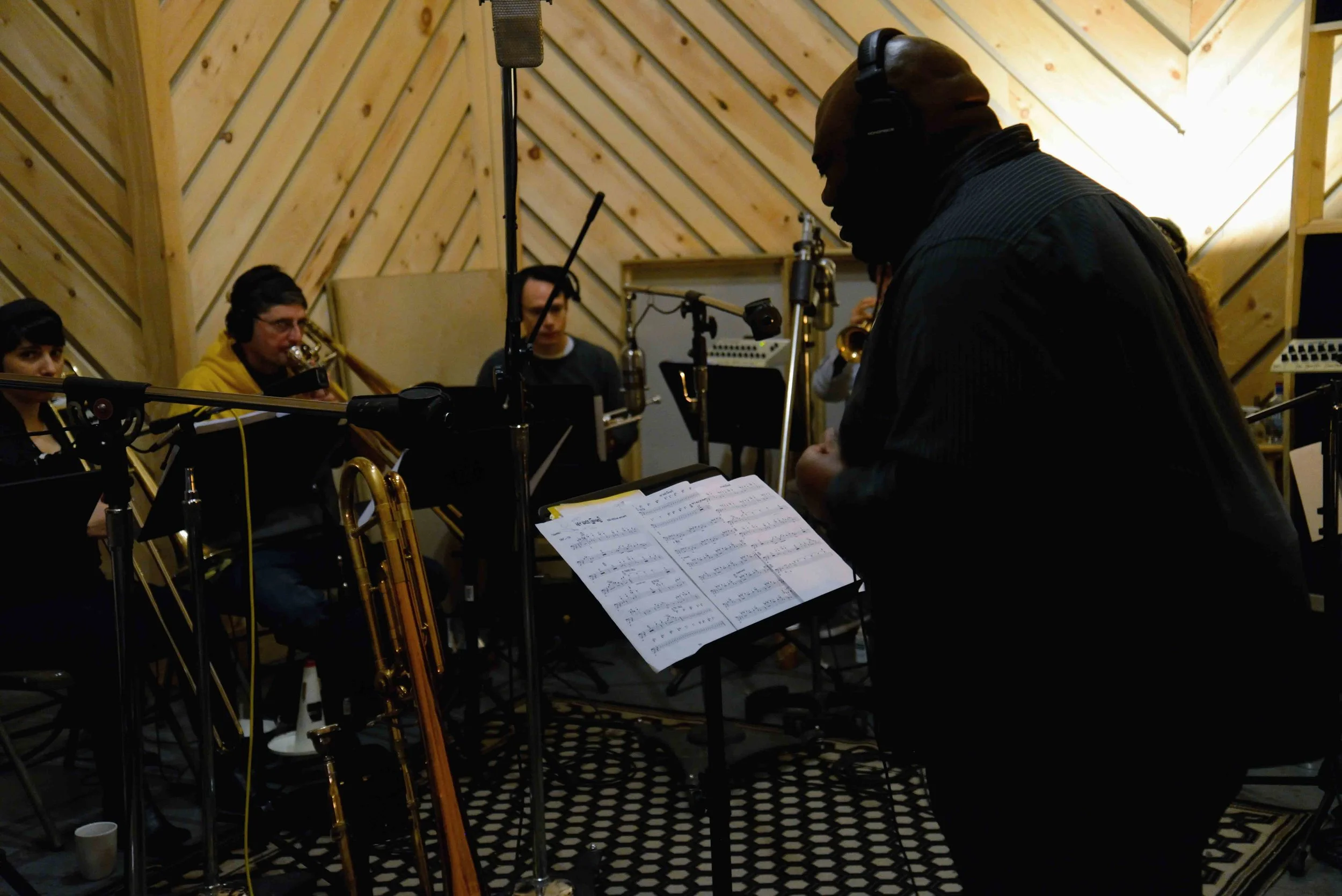  David White, Music Director. Alaina Alster, trombone, Robert Stattel, bass trombone, Colin Brigstocke, trumpet. David White Jazz Orchestra. The Chase. Mister Shepherd Records (MSR-10615). Recording session at The Bunker Studio, Brooklyn, NY. 2014. P