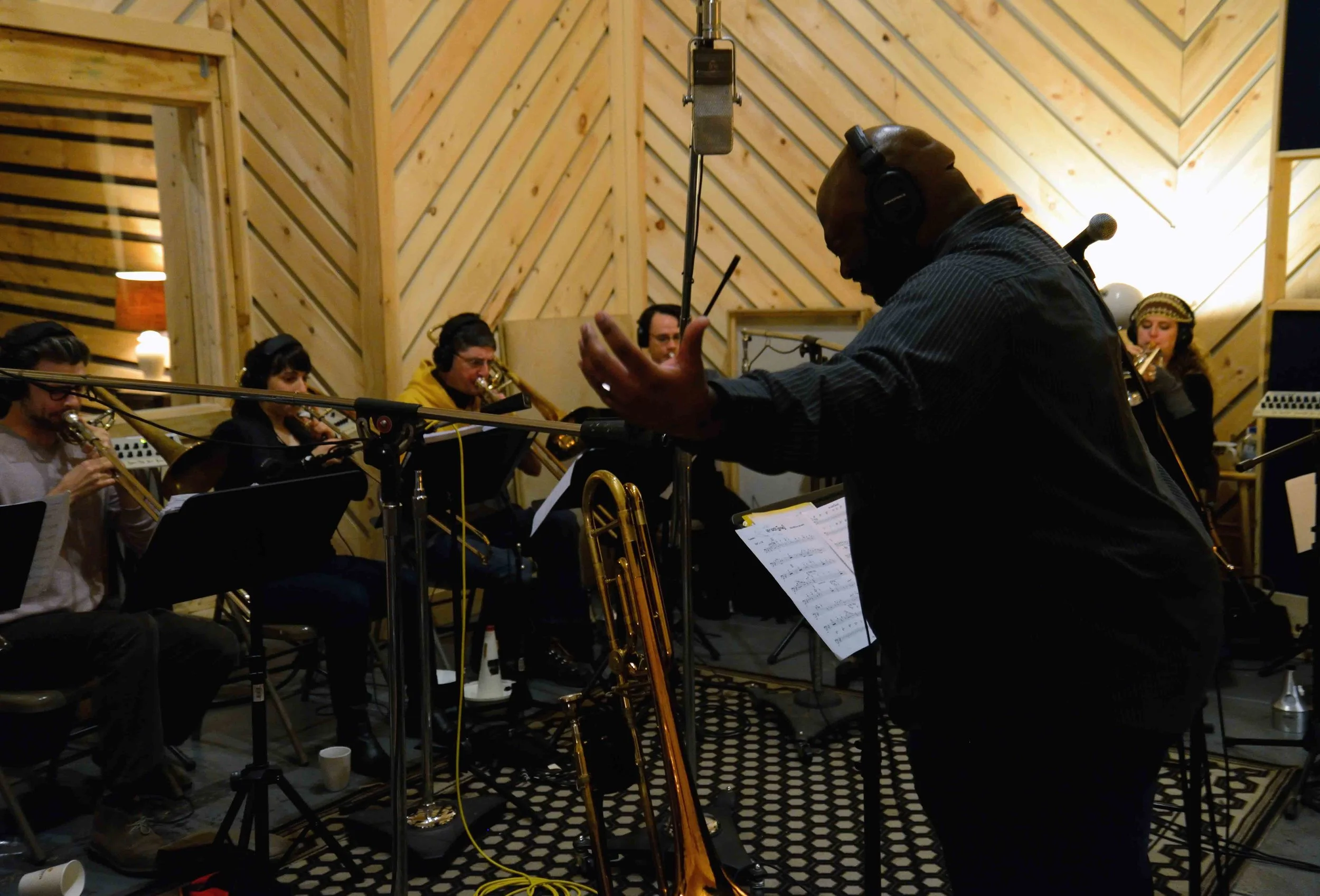  Rick Parker, trombone, Alaina Alster, trombone, Robert Stattel, bass trombone, Colin Brigstocke, trumpet, Alicia Rau, trumpet. David White, Music Director. David White Jazz Orchestra. The Chase. Mister Shepherd Records (MSR-10615). Recording session