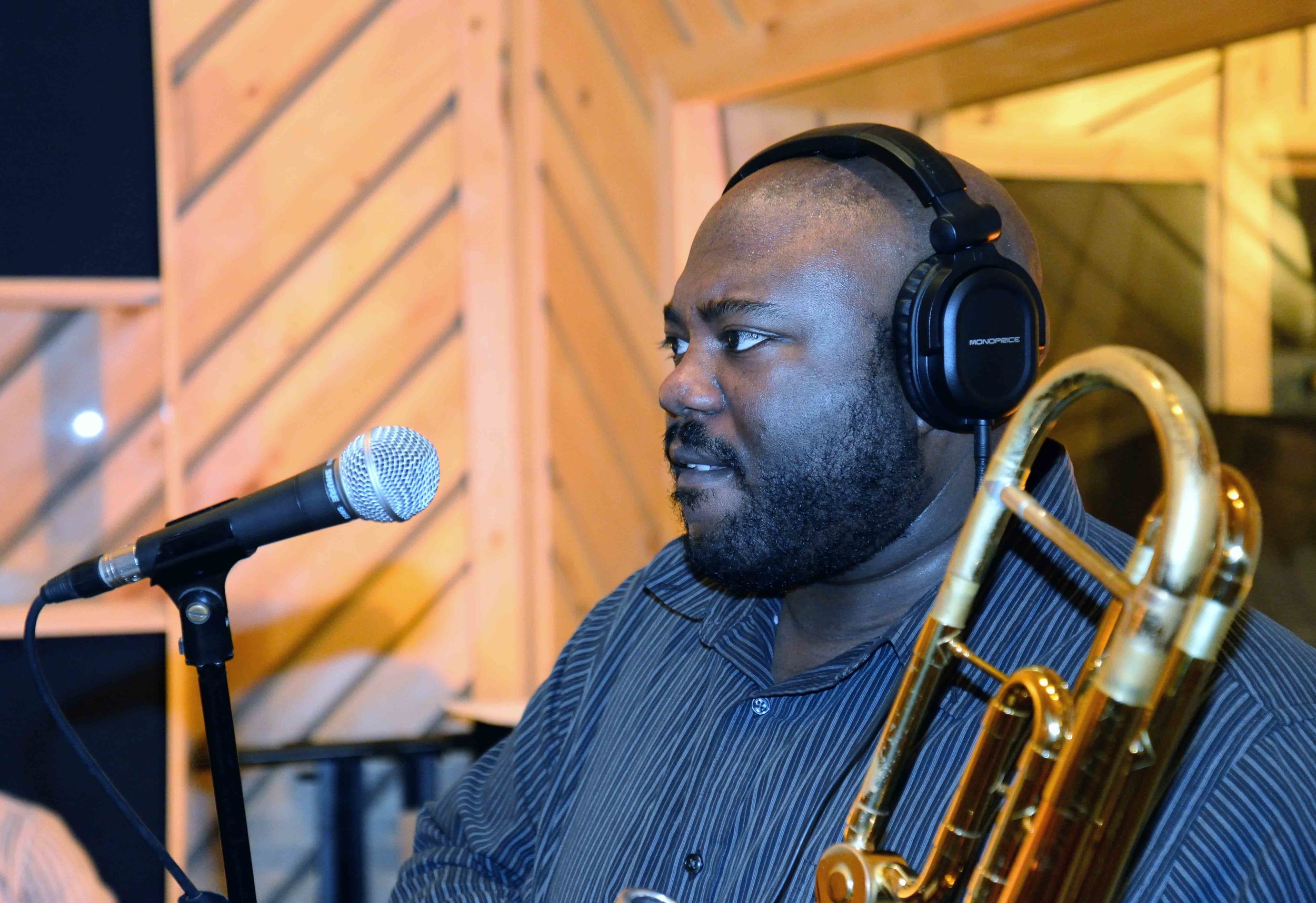  David White, trombone. David White Jazz Orchestra. The Chase. Mister Shepherd Records (MSR-10615). Recording session at The Bunker Studio, Brooklyn, NY. 2014. Photo by Joe Josephs.   