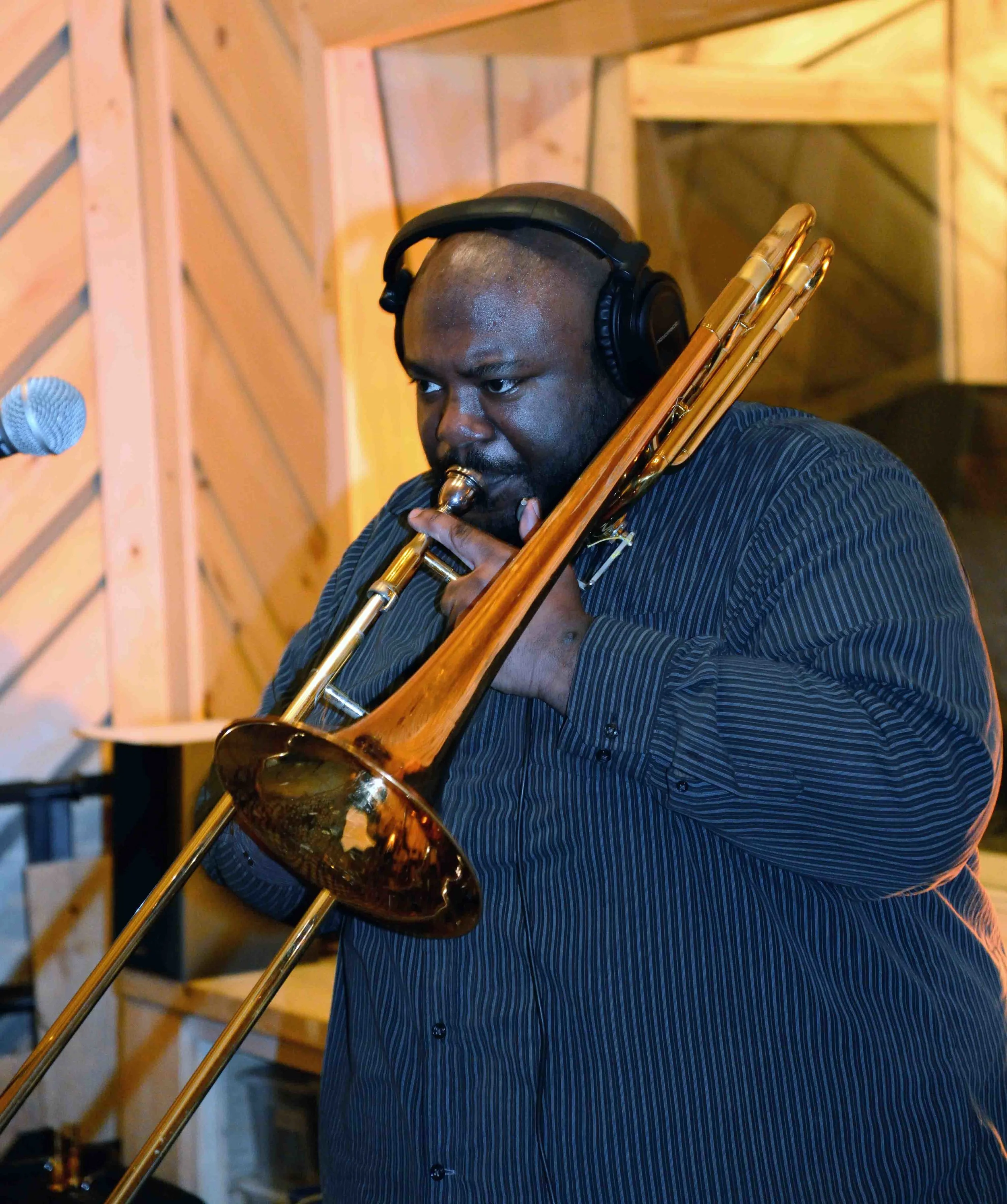  David White, trombone. David White Jazz Orchestra. The Chase. Mister Shepherd Records (MSR-10615). Recording session at The Bunker Studio, Brooklyn, NY. 2014. Photo by Joe Josephs.   