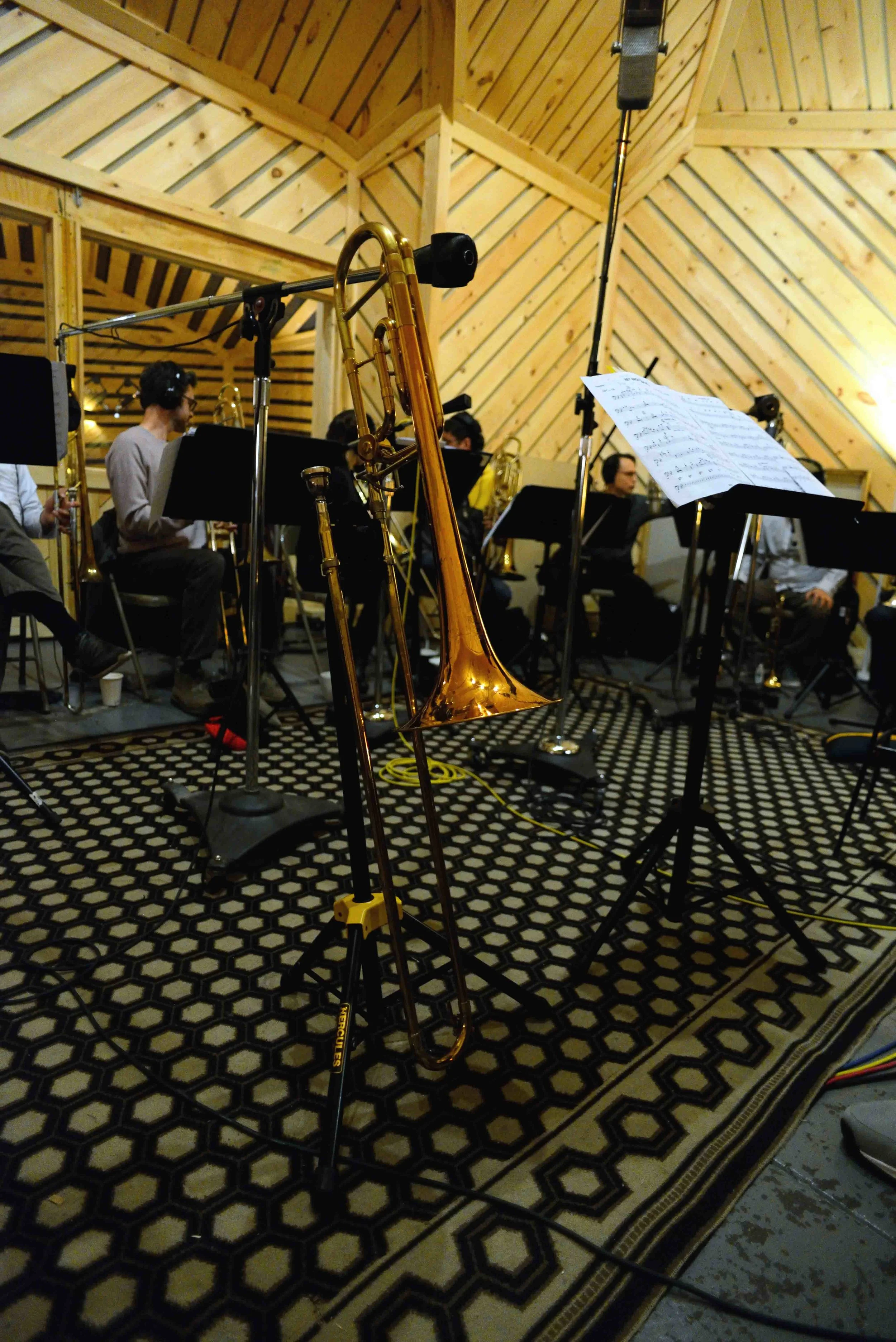  Rick Parker, trombone, Alaina Alster, trombone, Robert Stattel, bass trombone, Colin Brigstocke, trumpet, Alicia Rau, trumpet, Pablo Masis, trumpet. David White Jazz Orchestra. The Chase. Mister Shepherd Records (MSR-10615). Recording session at The