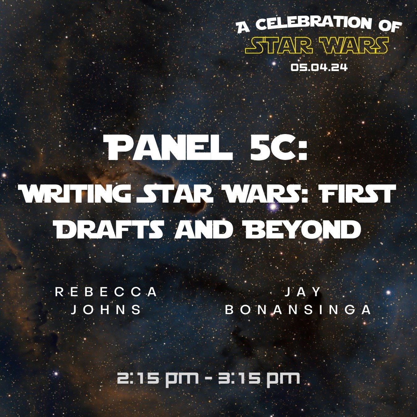For Panel 5C we&rsquo;ll be welcoming two DePaul Professors&ndash;Rebecca Johns and Jay Bonansinga to speak on &ldquo;Writing Star Wars: First Drafts and Beyond!&rdquo; Their panel will be taking place in Room 804 from 2:15 pm - 3:15 pm!