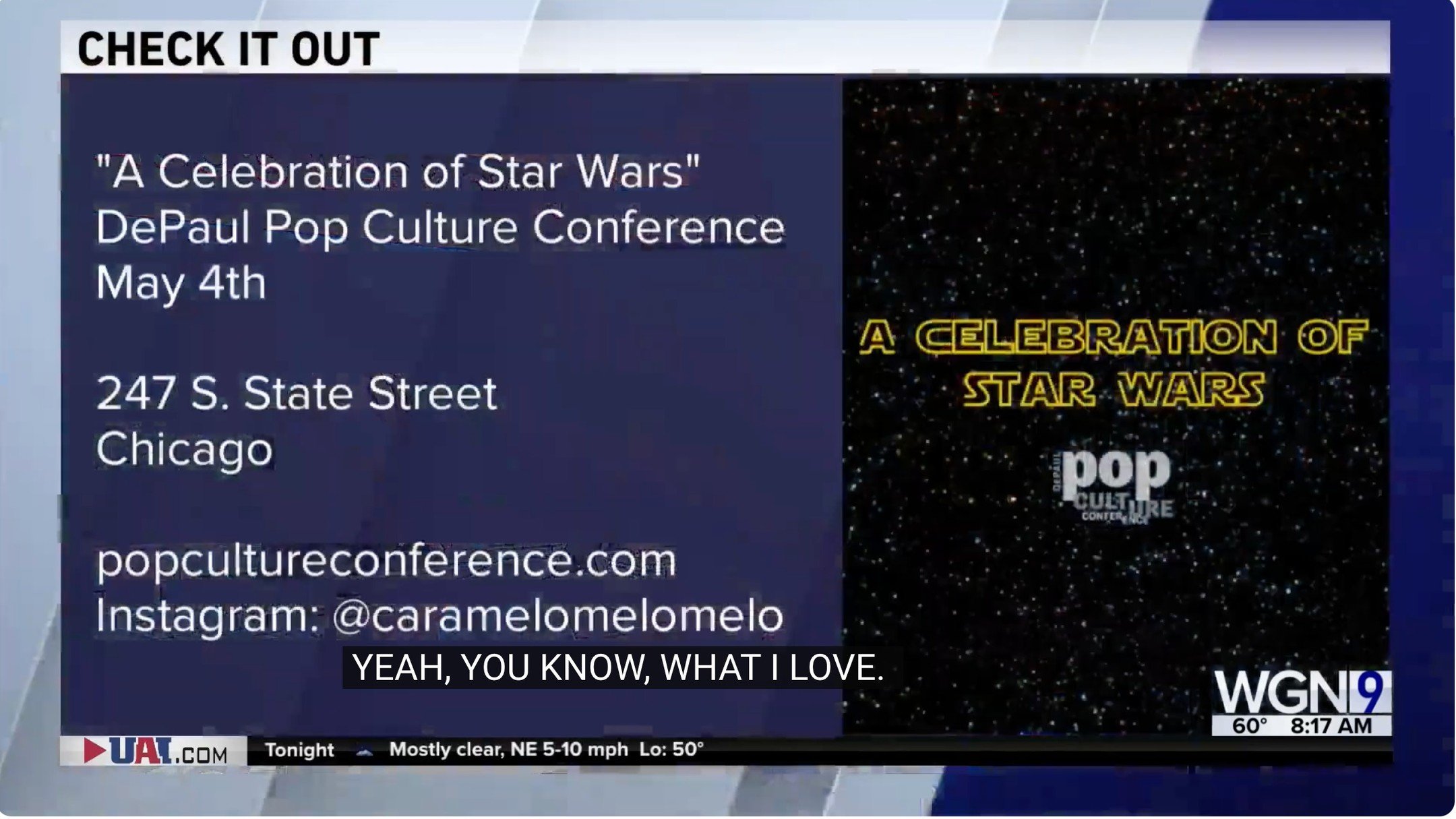 Fantastic to hear our Academic Keynote @carmelo_melomelo on @WGNNews this morning! Thanks for the shout-out! :) Free registration at popcultureconference.com! https://www.youtube.com/watch?v=zMTKGckxBKQ