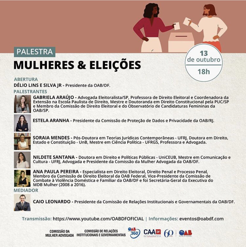 Debate "Mulheres e Eleições", promovido pela OAB/DF, já disponível no YouTube