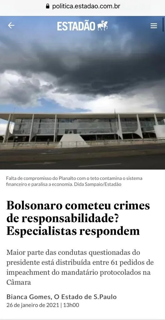 Na Mídia: Gabriela Araujo é uma das especialistas consultadas pelo Estadão sobre impeachment de Bolsonaro