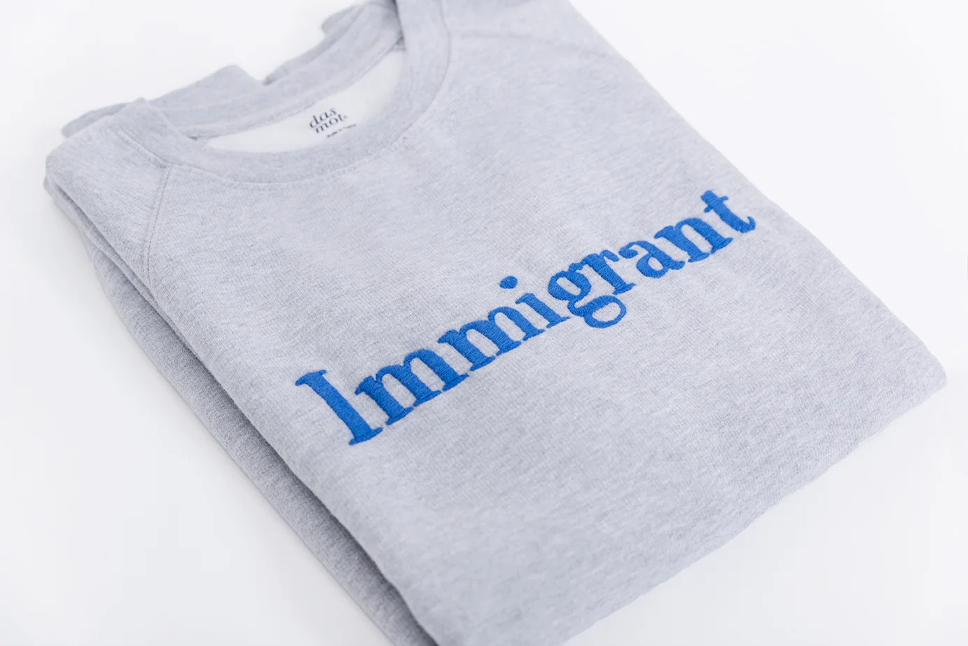Das mot, sweatshirt, sweat shirt, sweater, immigrant, blue, grey, matisse, ulap, Samar