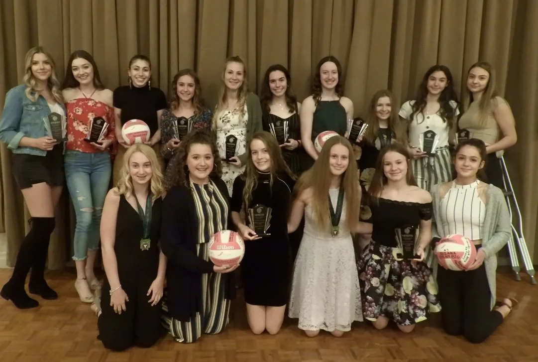 Top Row: Amy (17U MVP), Maya (17U Most Improved), Natalia (17U Team Choice), Maja (14U Strike Most Improved), Hope (14U Strike MVP), Jessie (16U Most Improved), Maddy (16U MVP and Team Choice), Amanda (16U OVAtion), Ella (15U MVP), Olivia (15U Most Improved) Bottom Row: Hannah (14U Strike OVAtion), Sam (14U Strike Team Choice), Iliana (14U Attack MVP), Siena (14U Attack OVAtion), Mackenzie (14U Attack Most Improved), Andrea (14U Attack Team Choice) Not pictured: Chloe (15U OVAtion and Team Choice)