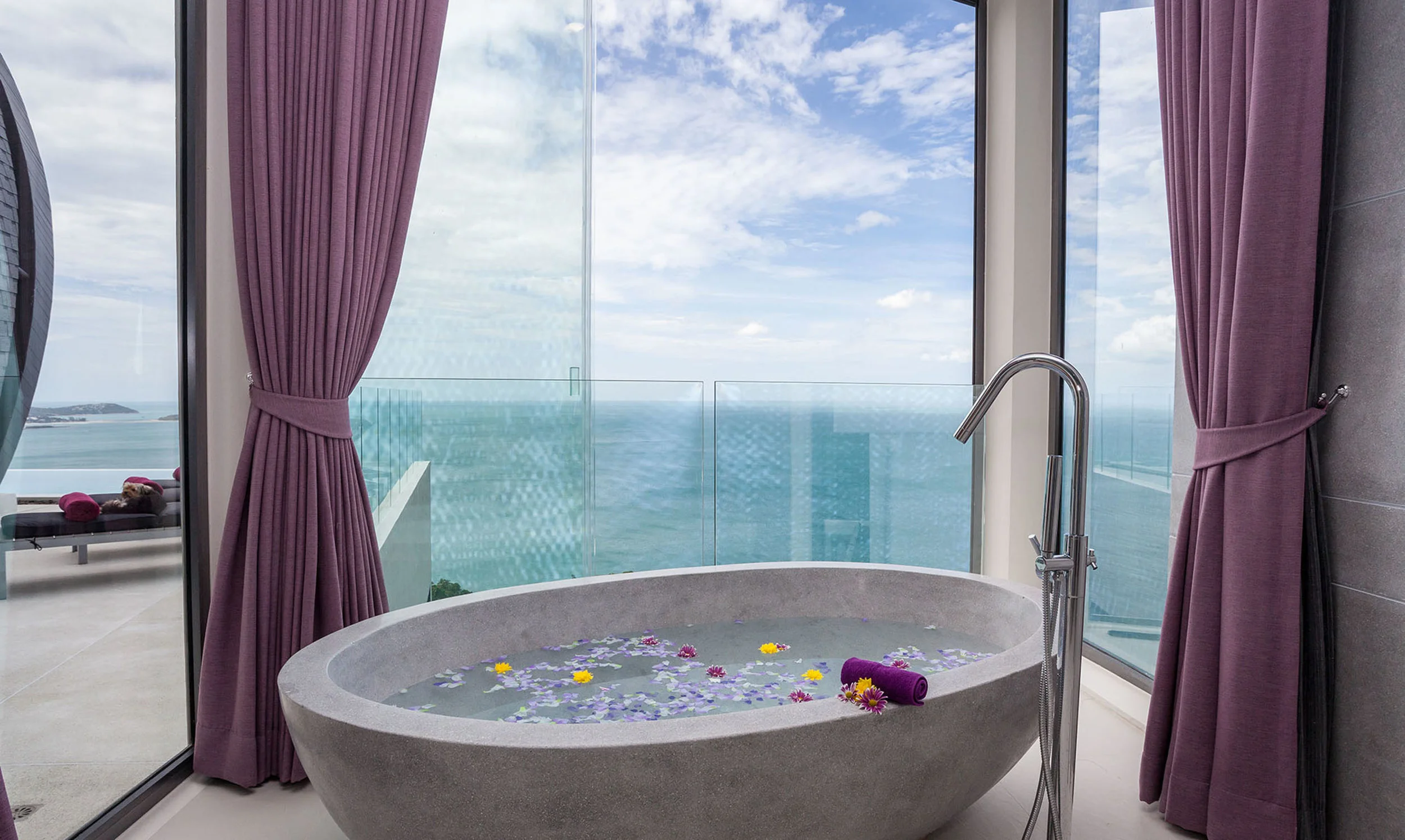 Bath overlooking the sea