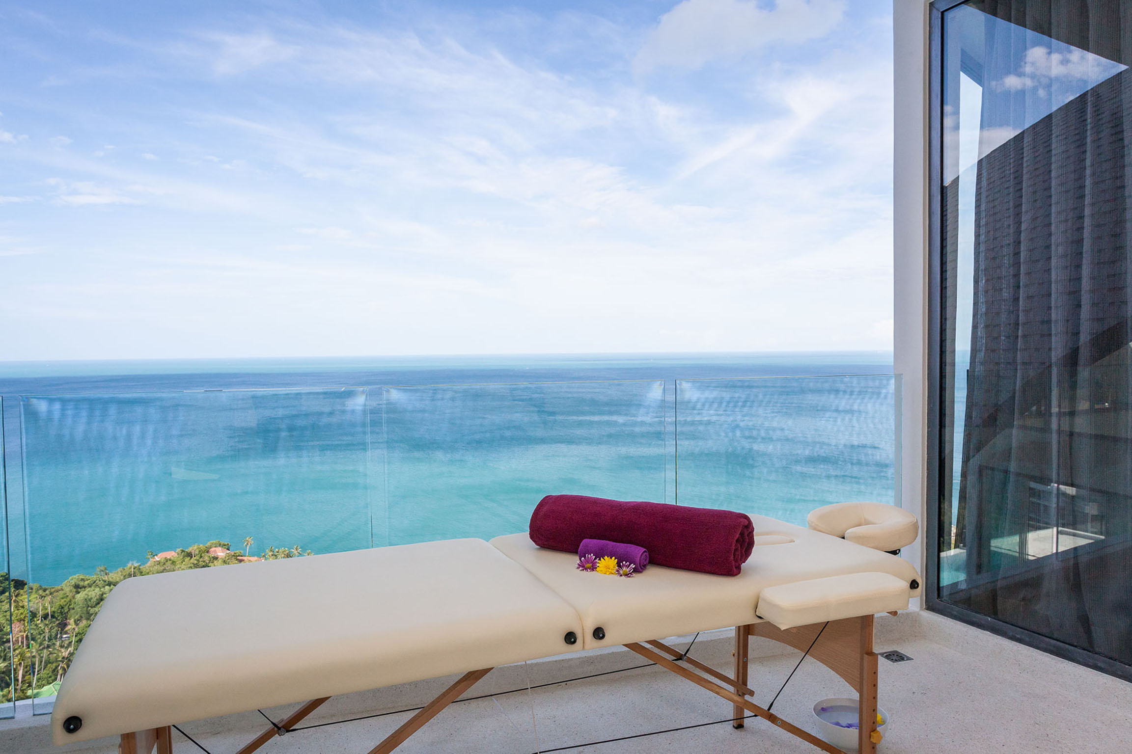 Massage table view on the bay