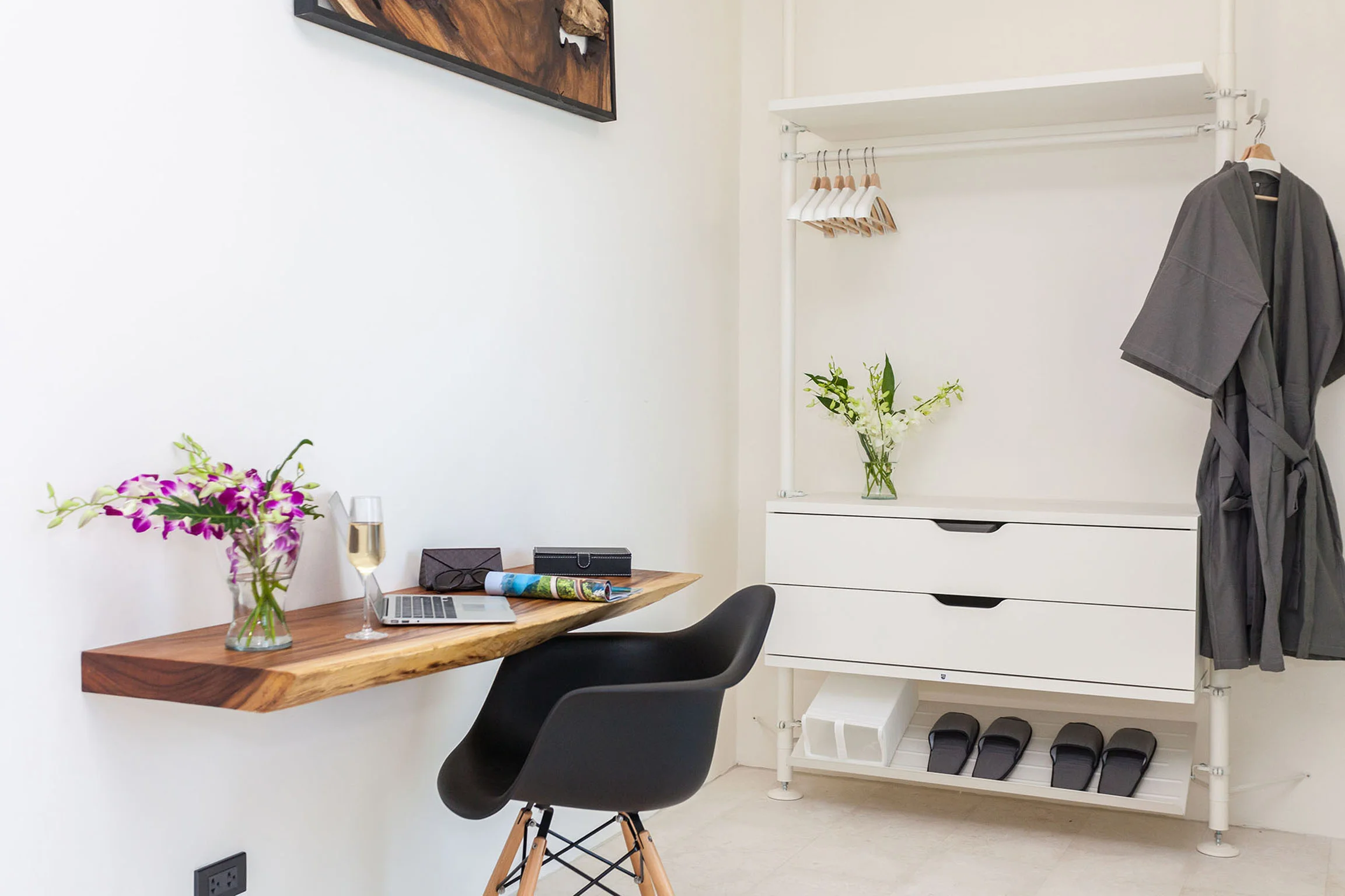 Wooden desk and wardrobe