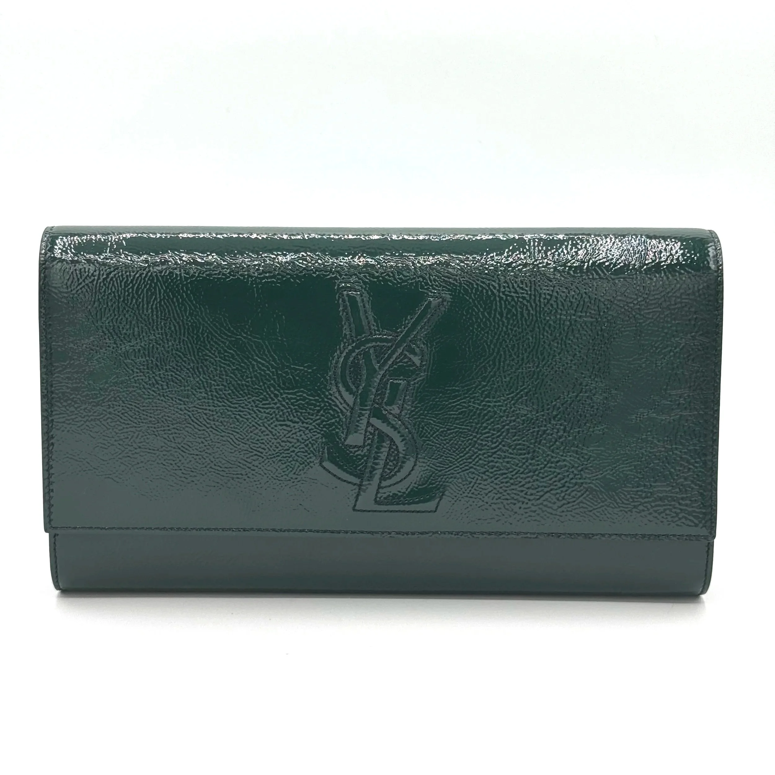 Yves Saint Laurent Emerald Green Patent Leather Clutch Bag