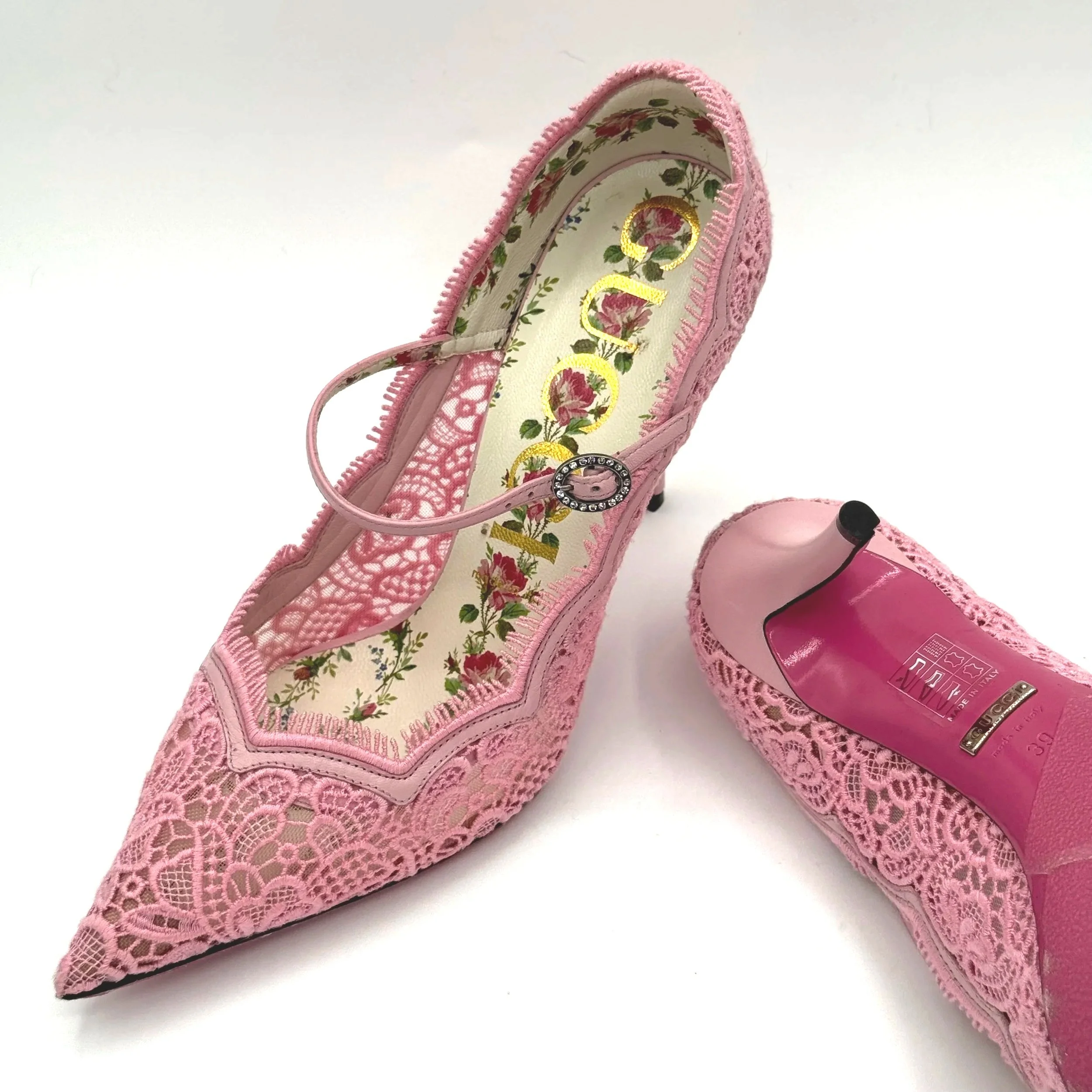 Gucci Pink Lace Heels, Size 39