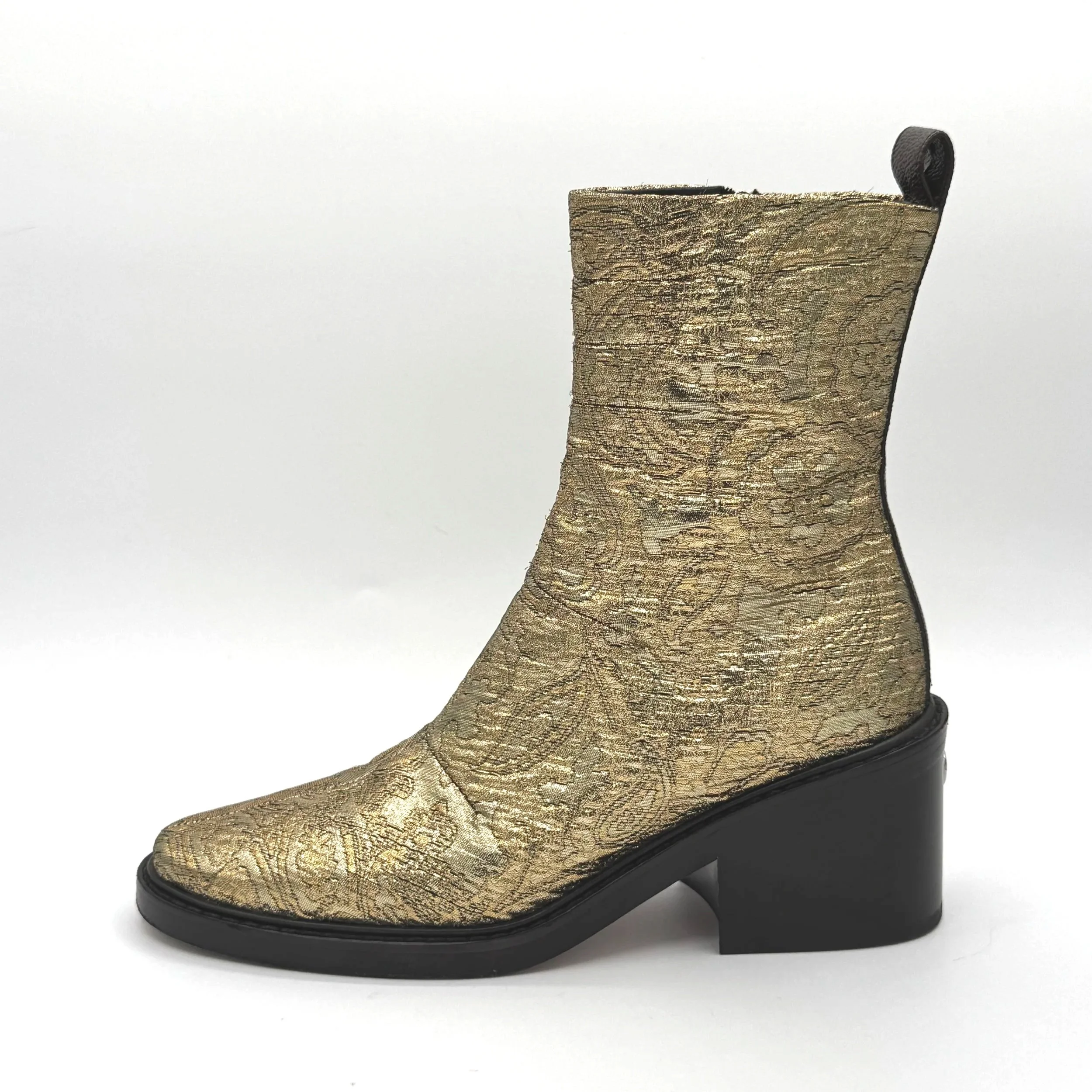 Louis Vuitton Jazz Ankle Boot in Gold Jacquard Print with Block Heel, Size 38
