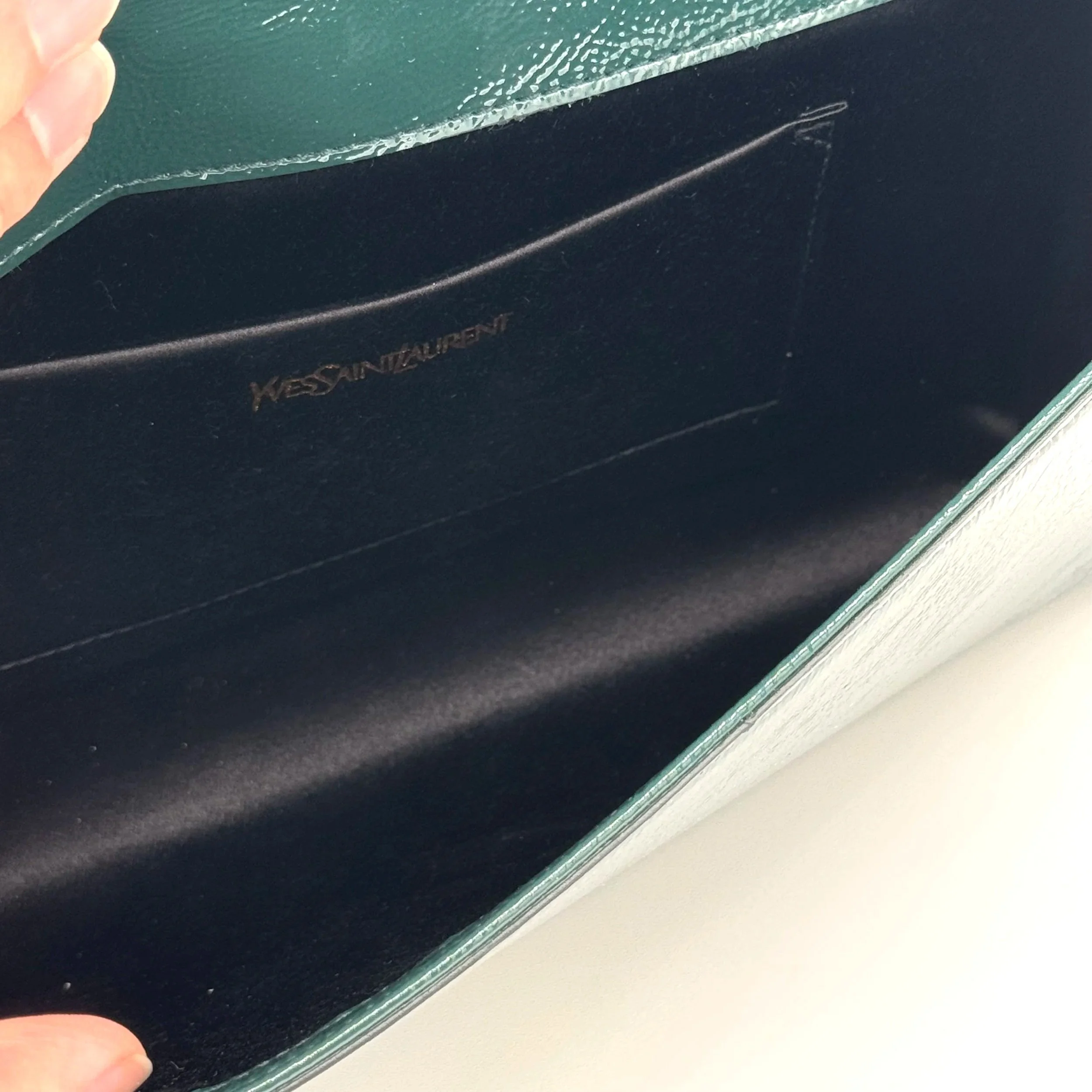 Yves Saint Laurent Emerald Green Patent Leather Clutch Bag