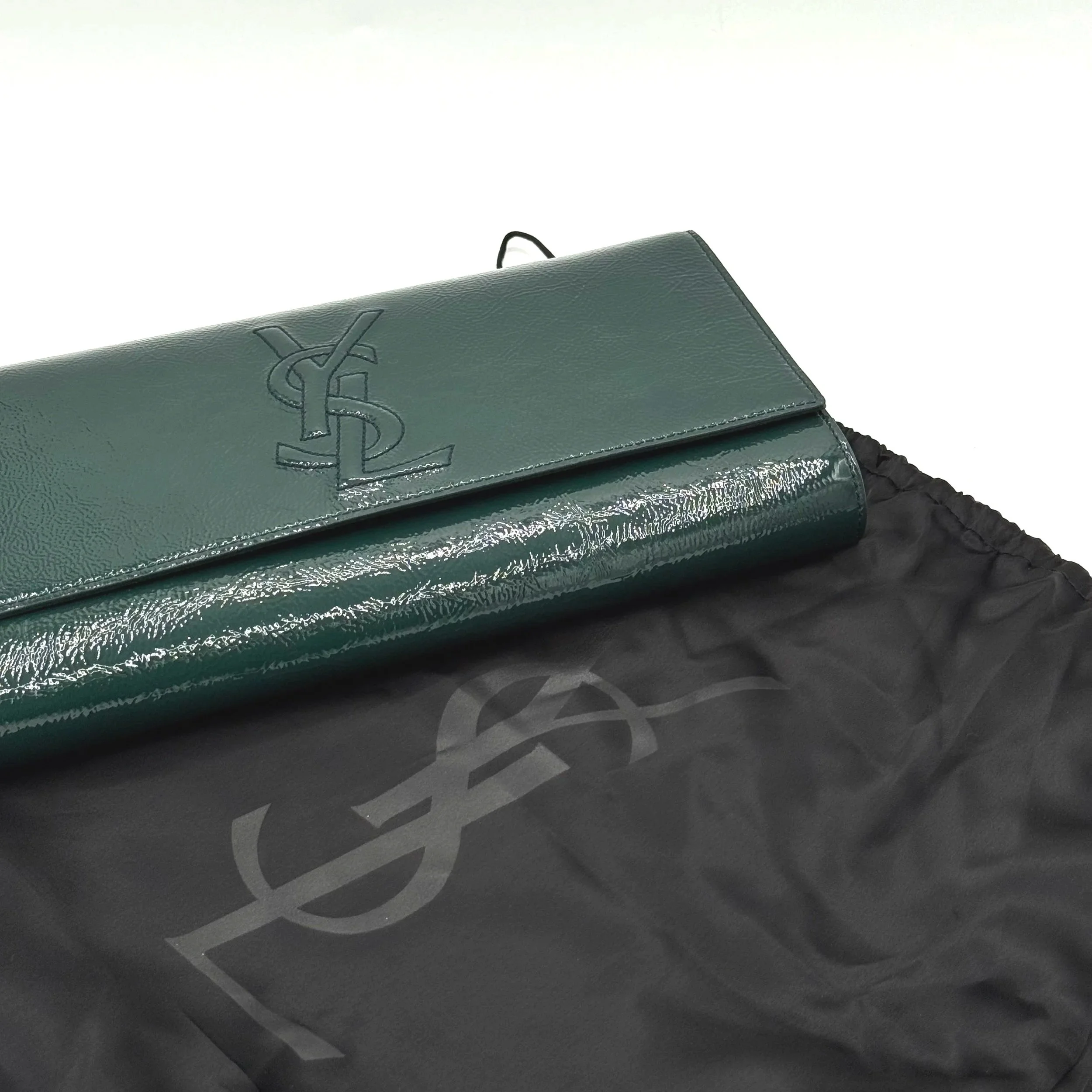 Yves Saint Laurent Emerald Green Patent Leather Clutch Bag