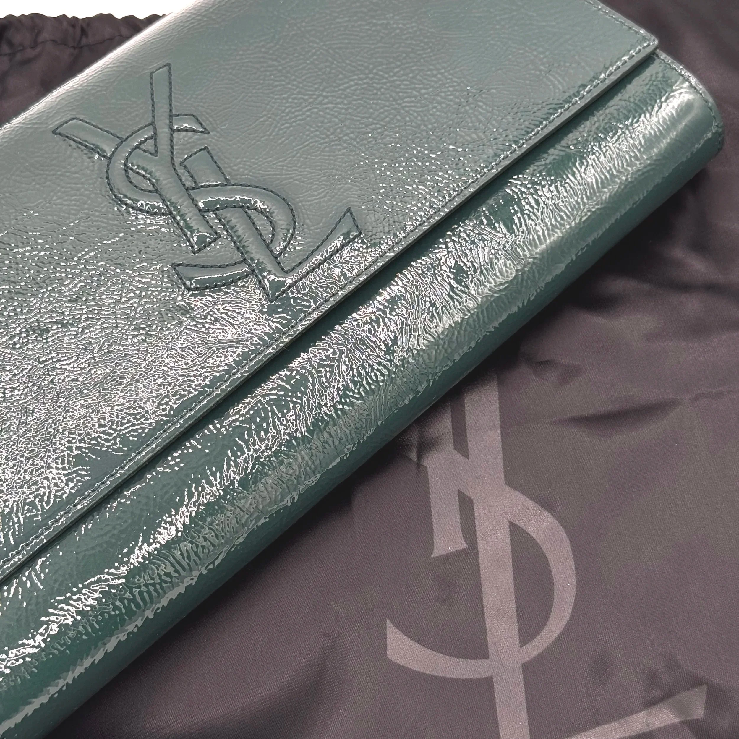 Yves Saint Laurent Emerald Green Patent Leather Clutch Bag