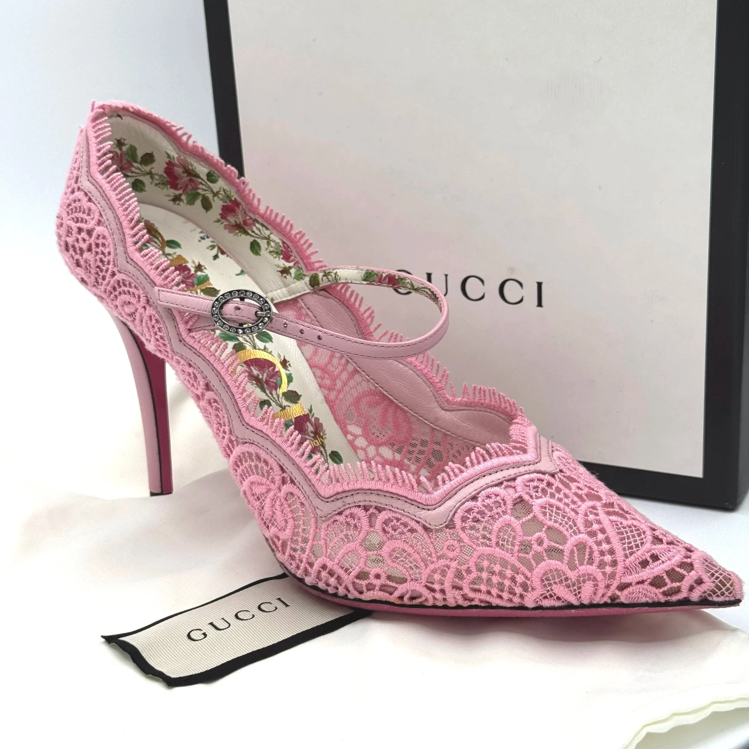 Gucci Pink Lace Heels