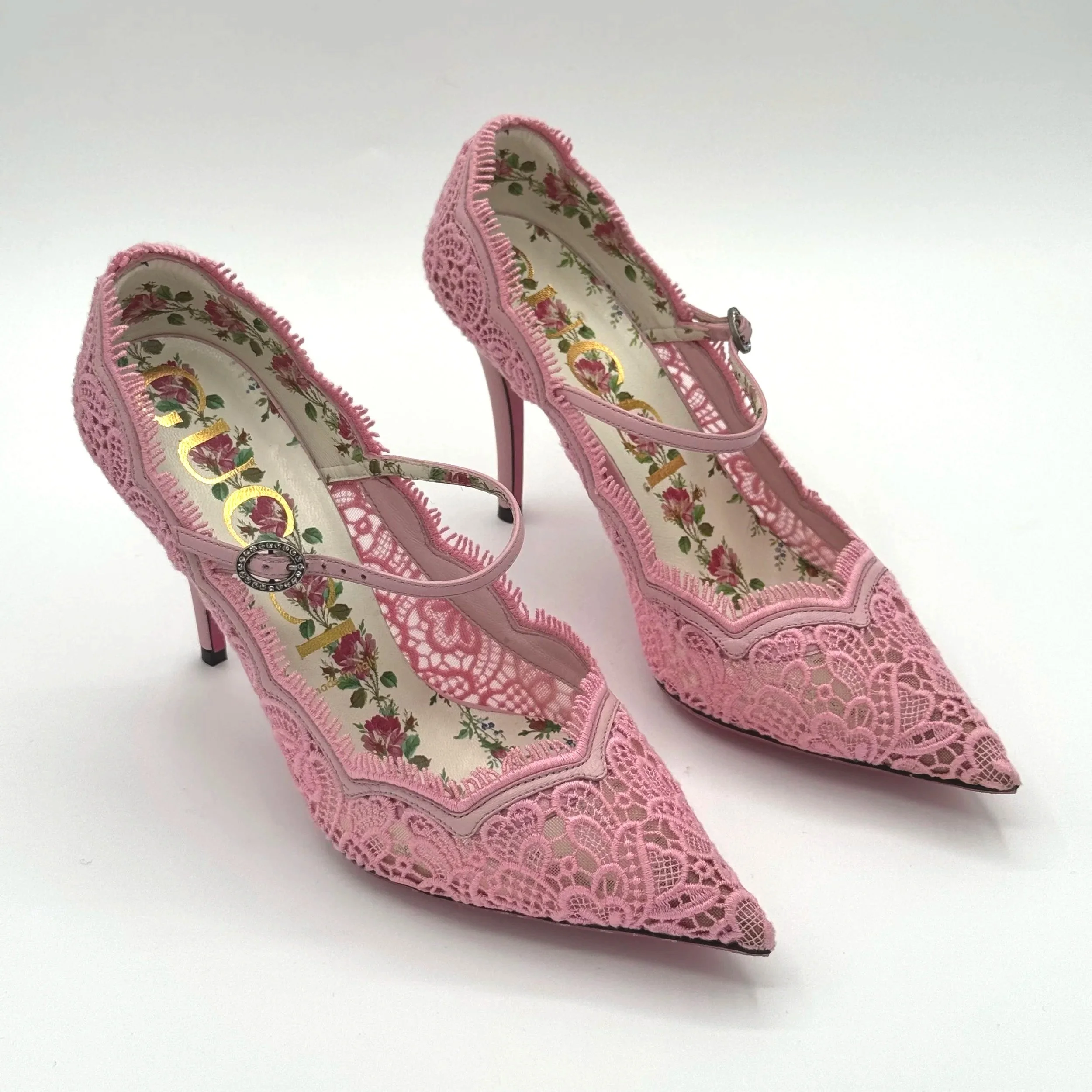 Gucci Pink Lace Heels, Size 39