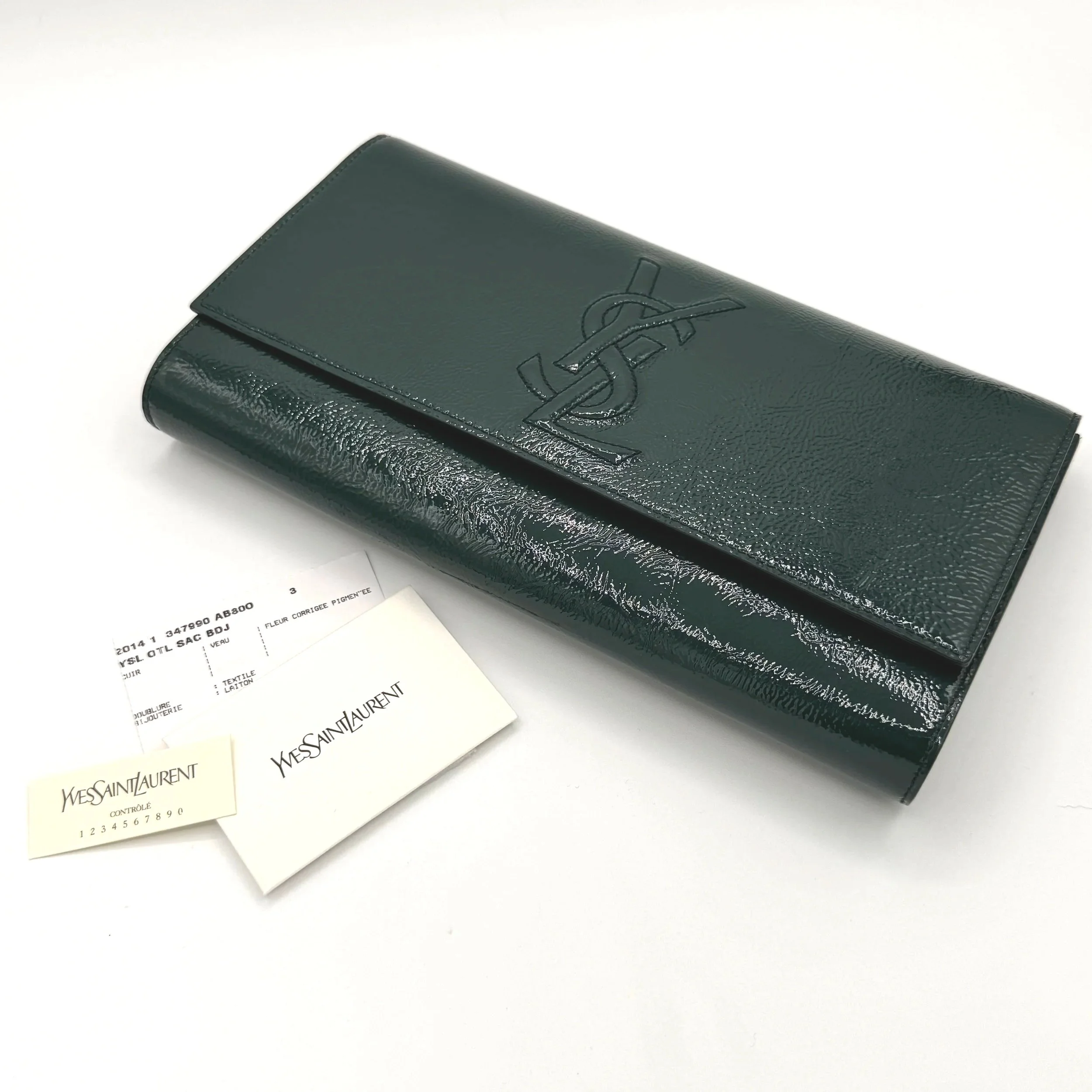 Yves Saint Laurent Emerald Green Patent Leather Clutch Bag