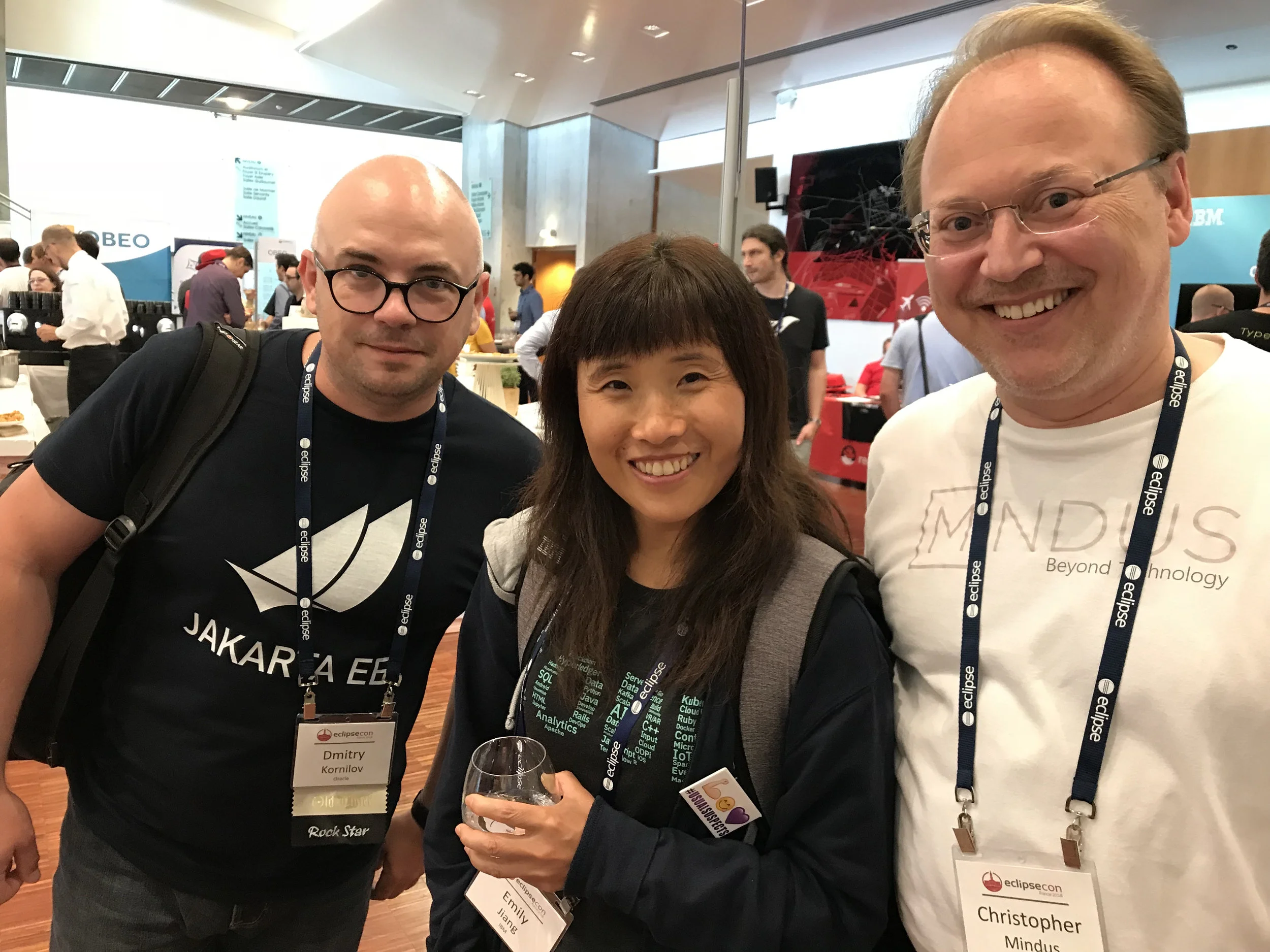 EclipseCon's Jakarta EE panel, Oracle's Dmitry Kornilov, IBM's Emily Jiang with Christopher Mindus