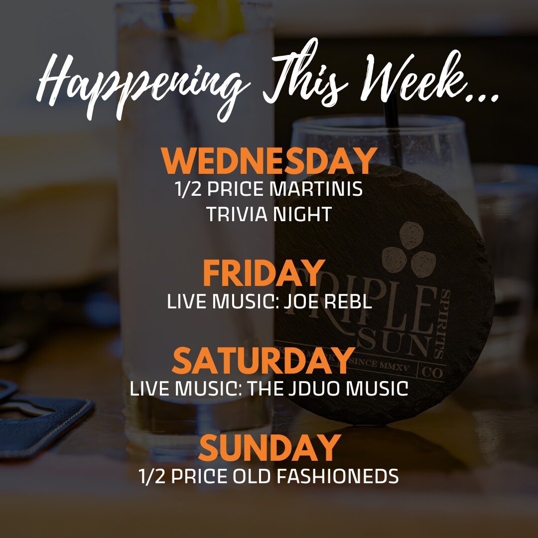 Time flies&hellip;when updating your calendar with our fun events!😎 Check out what&rsquo;s happening:

🍸Wednesday, 5/17 - It's Martini Night! Sip 1/2 price martinis from 6pm to 10pm.

🧠Wednesday, 5/17 - Test your trivia knowledge with Ed Packer st