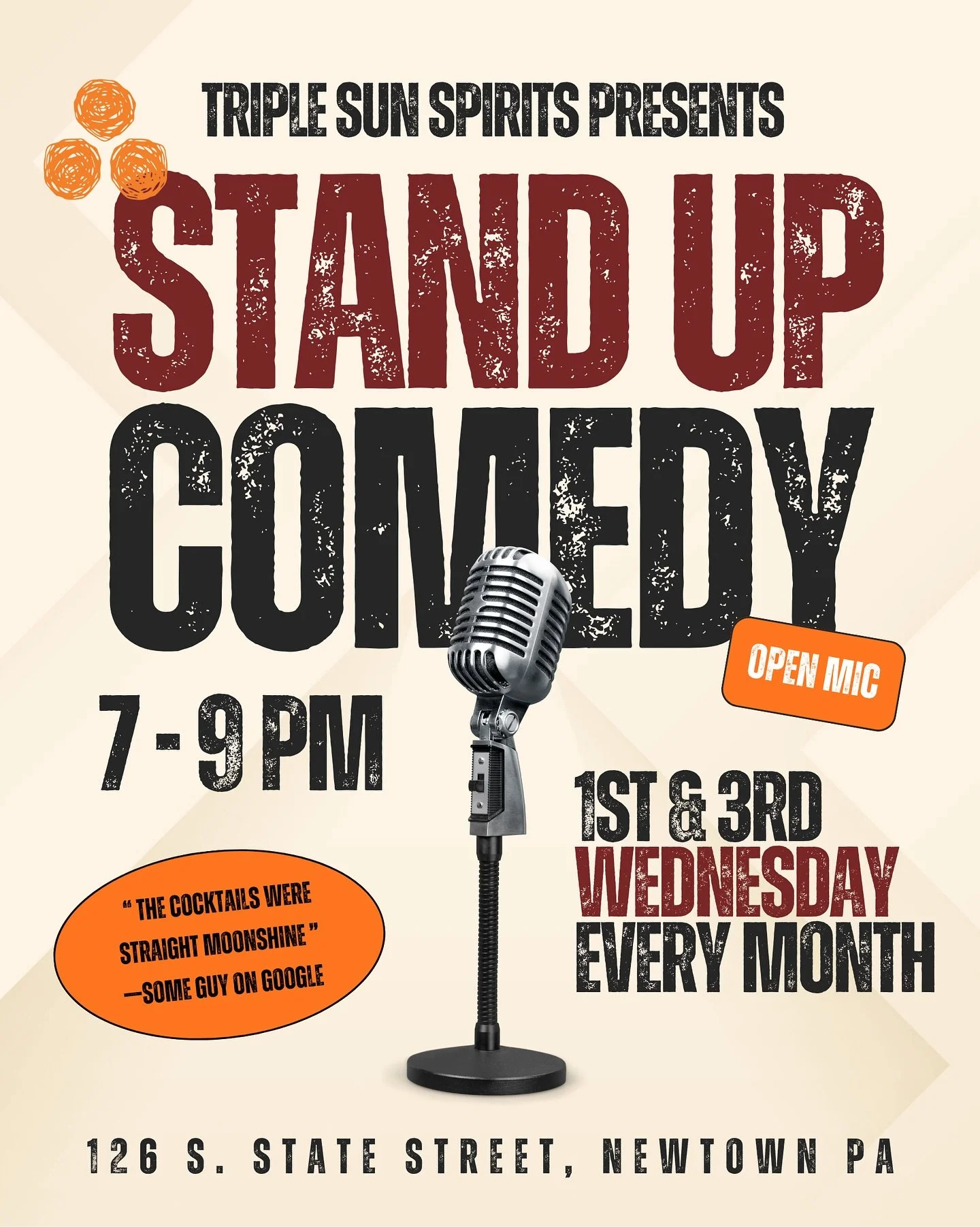 TONIGHT 🎙️ Pull up at 7 pm for our first Stand Up Comedy Open Mic Night at the Newtown Borough Tasting Room