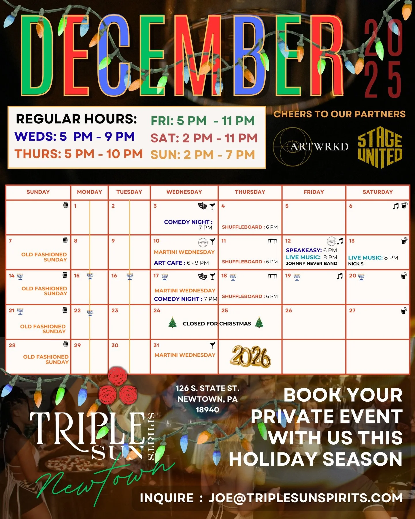 Cheers to you, friends! It&rsquo;s DECEMBER at the Newtown Tasting Room! 🎄See flyers on our grid for more details on each event. Enjoy your seasonal cocktails with us ✨🥃 
** zoom in to view calendar more closely **