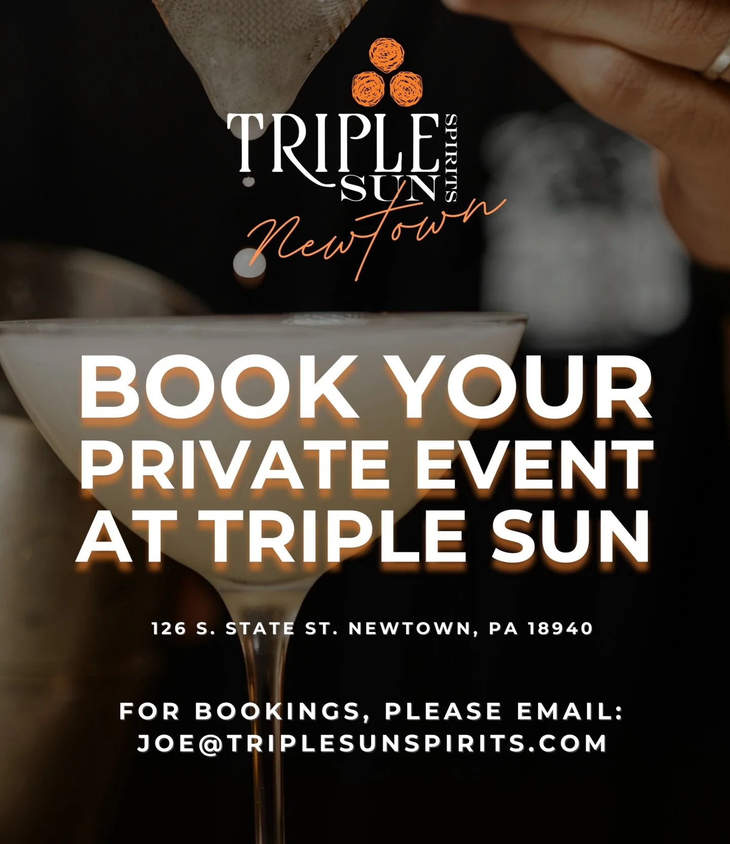 NEWTOWN! Triple Sun is the hottest place in town to book your next party 🎉  150 guests, Tasting Room and Speakeasy Gallery available, our rolodex of live local talent, and our amazing in-house chef @mattboffa ☀️☀️☀️ It will be a party to remember! E