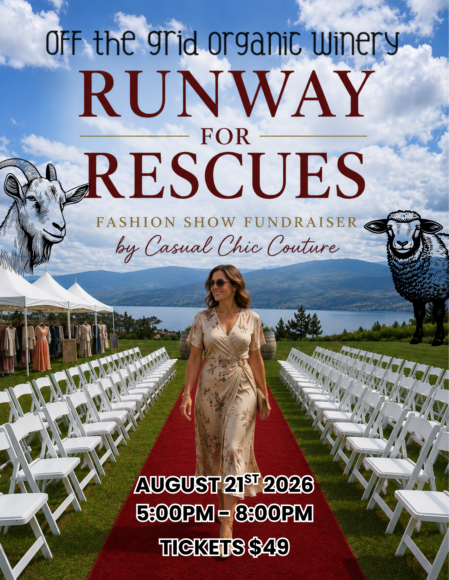 fashion show, fundraiser, goats, animals, wines, lake view, events, kelowna