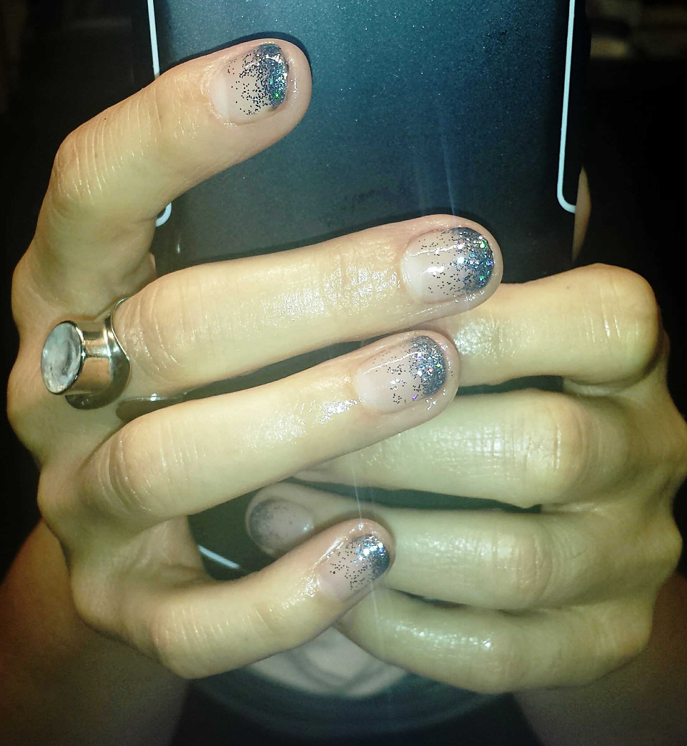 Shellac Manicure Color: Gray with silver glitter