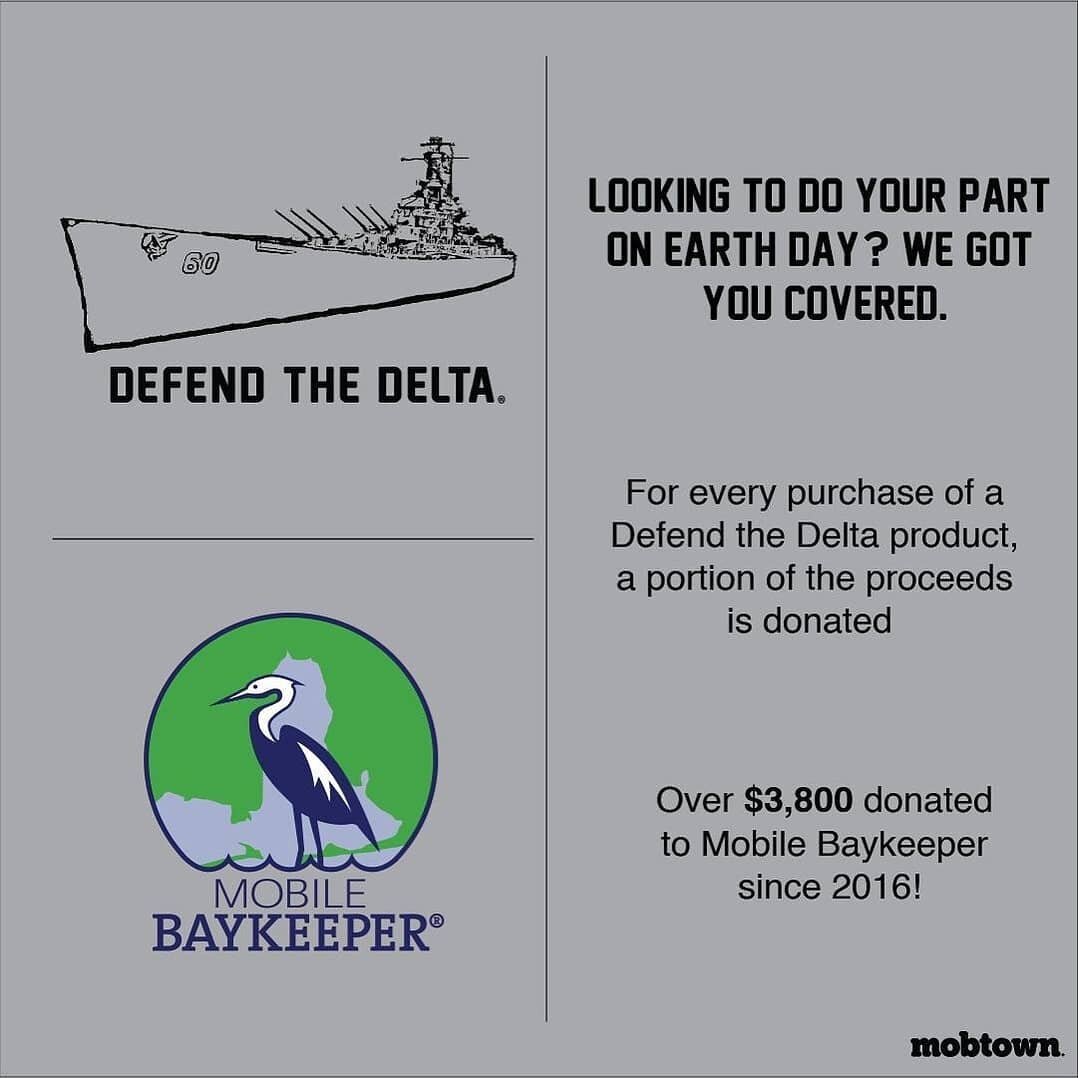 Reposted from @mobtownmerch Happy earth day! Shop our #defendthedelta products to support local environmental efforts. 
@mobilebaykeeper 
.
.
.
#mobtown #mobtownmerch #earthday