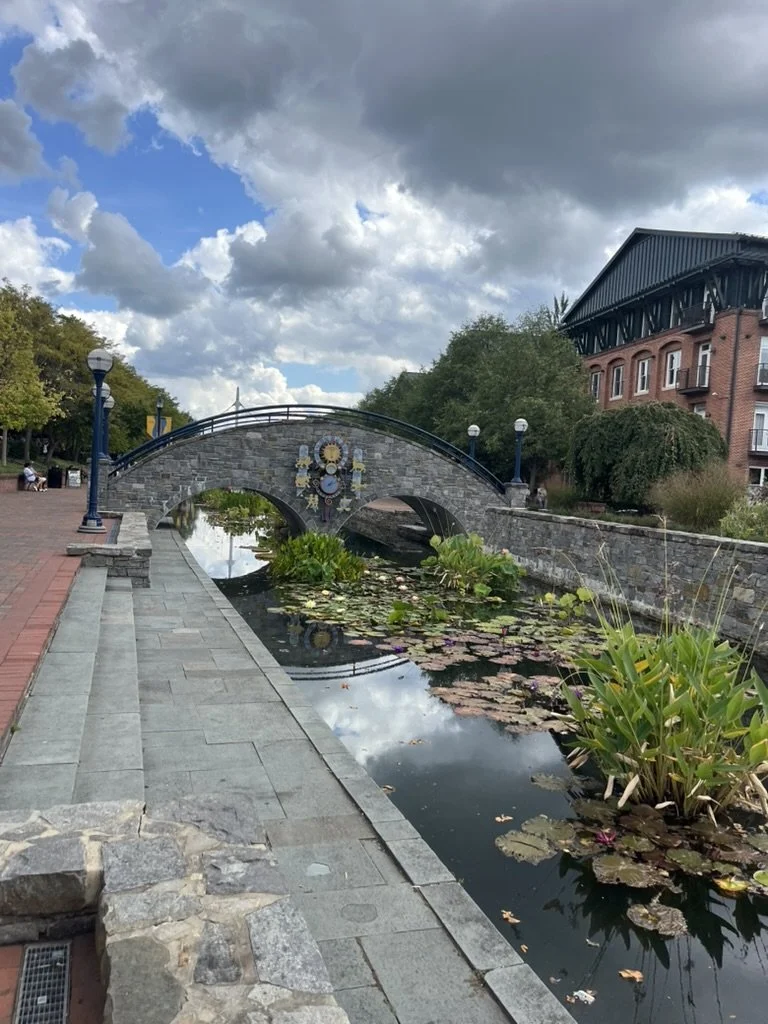 The Community Bridge and canal at Carroll Creek Park in downtown Frederick, Maryland