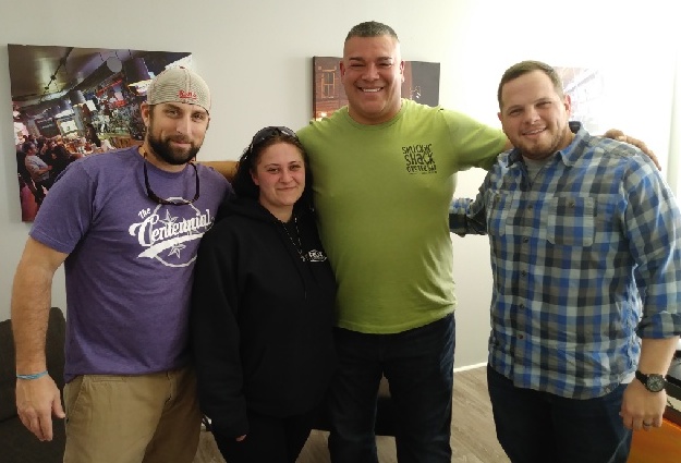 From the Left: Shuckin' Shack Co-Founder, Matt Piccinin, Brittany, Ray Rubin and Shuckin' Shack CEO, Jonathan Weathington, sign our first franchise agreement of 2018!