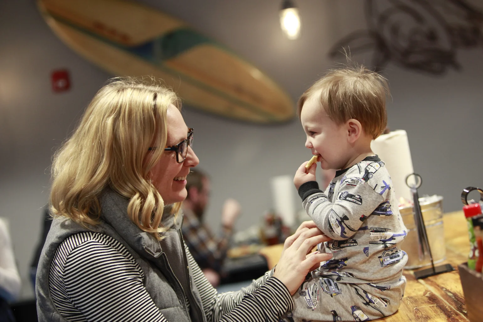 Shuckin’ Shack’s Director of Marketing, Wendy Koonce, and her new marketing assistant named Bryson!