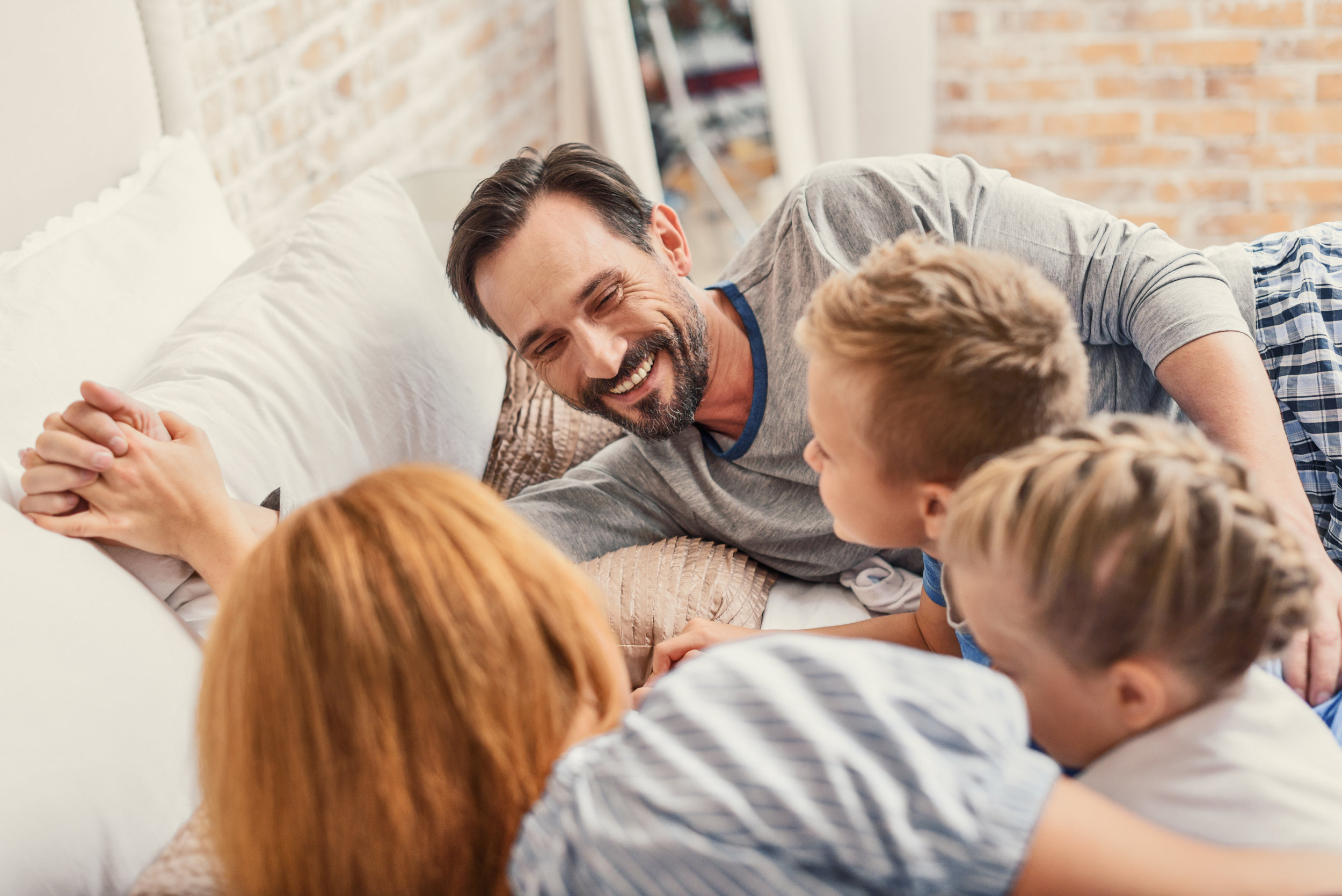Happy family relaxing at home