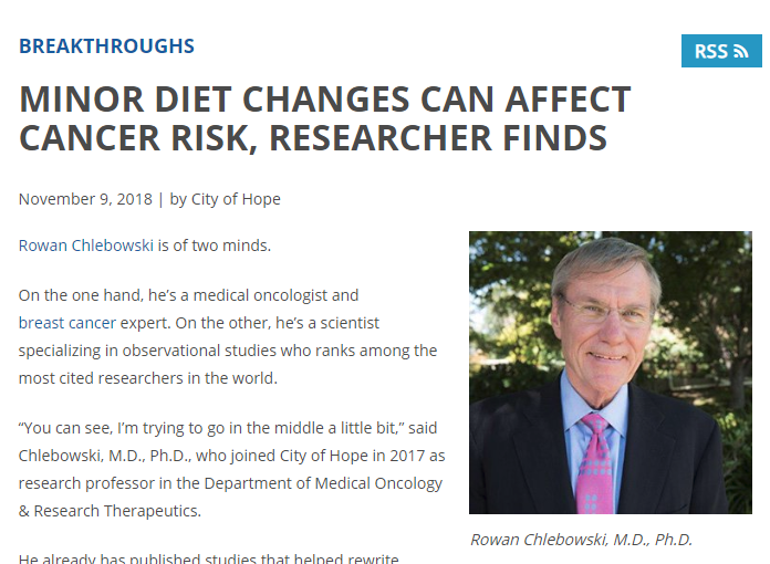 Minor Diet Changes Can Affect Cancer Risk, Researcher Finds