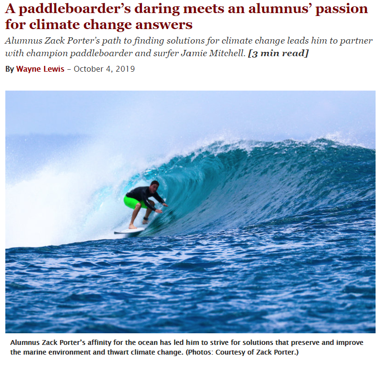 A paddleboarder’s daring meets an alumnus’ passion for climate change answers