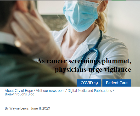 As cancer screenings plummet, physicians urge vigilance