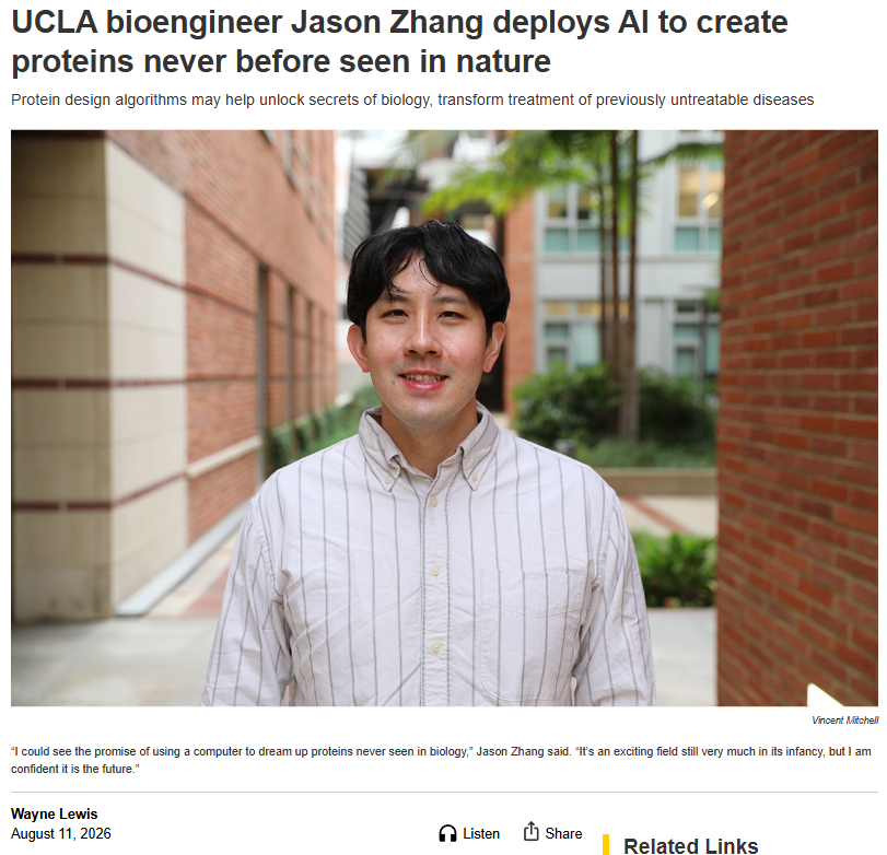 UCLA bioengineer Jason Zhang deploys AI to create proteins never before seen in nature