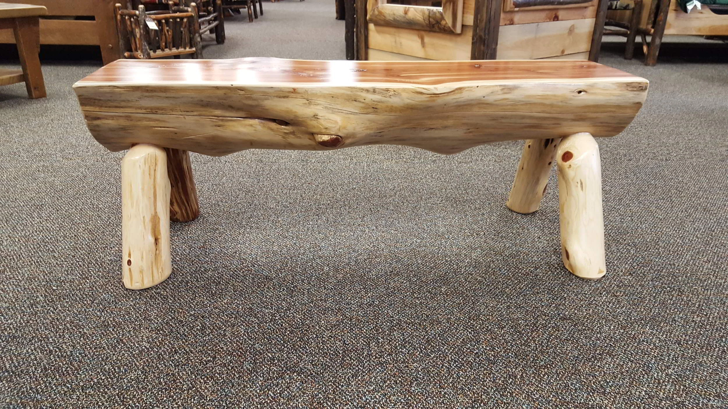 Cedar Log Rocking Bench Red Cedar Half Log Bench — EZ Mountain Rustic Furniture