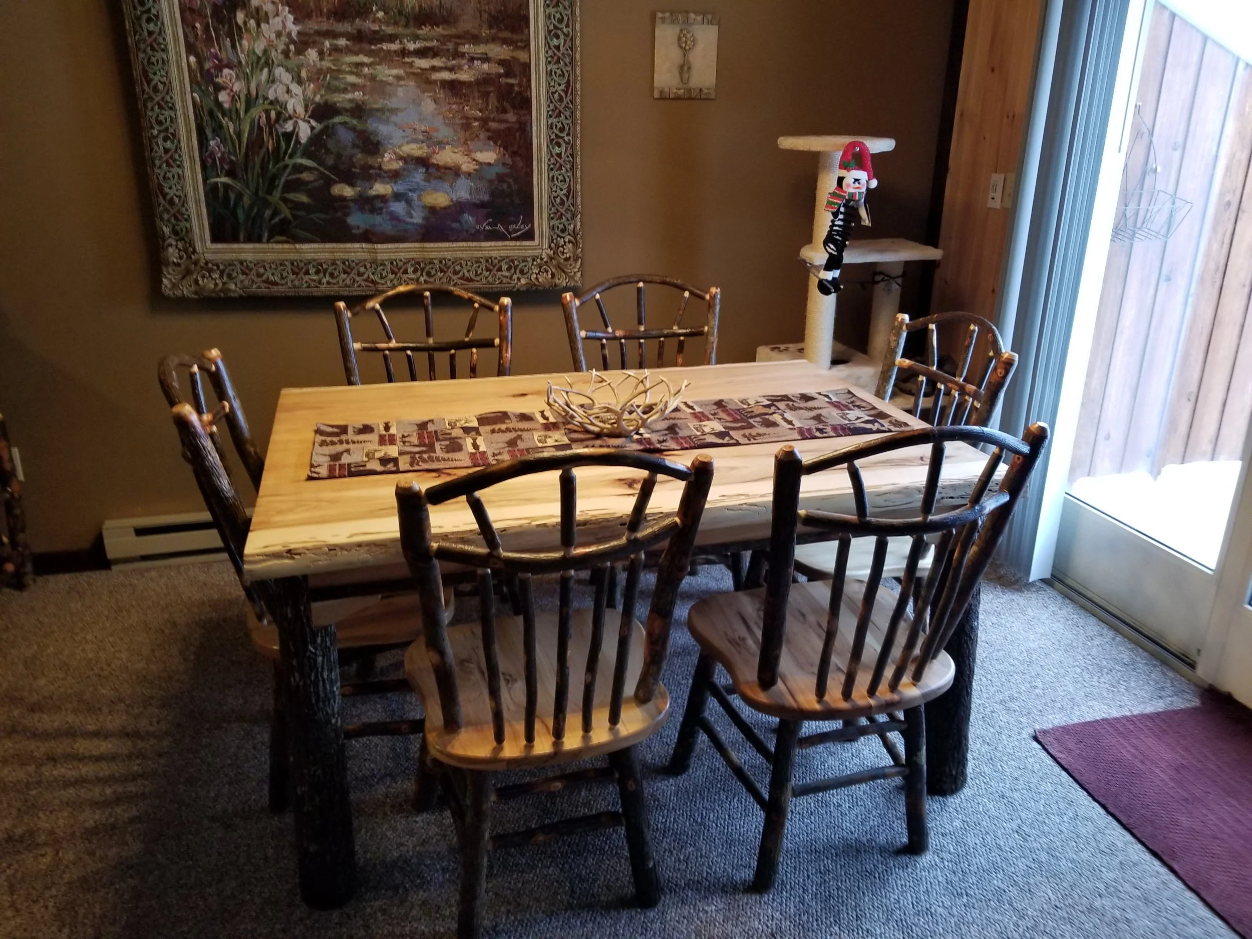 Hickory Live Edge Table with 4 Leg Pedestal Base — EZ Mountain Rustic