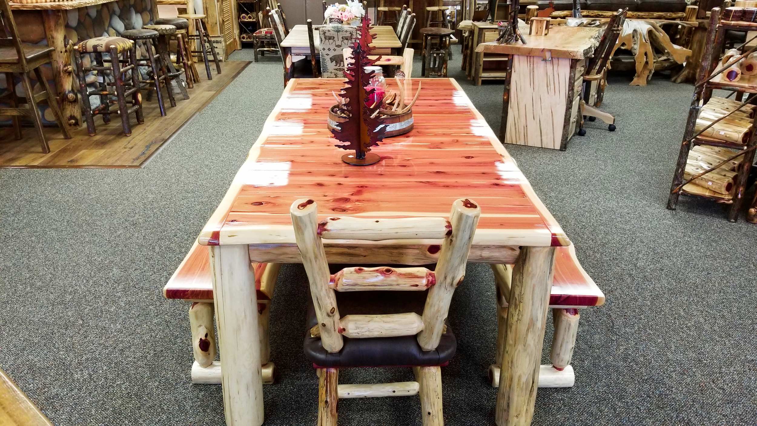 Rustic Red Cedar Furniture Red Cedar Amish Trestle Table – Amish Log