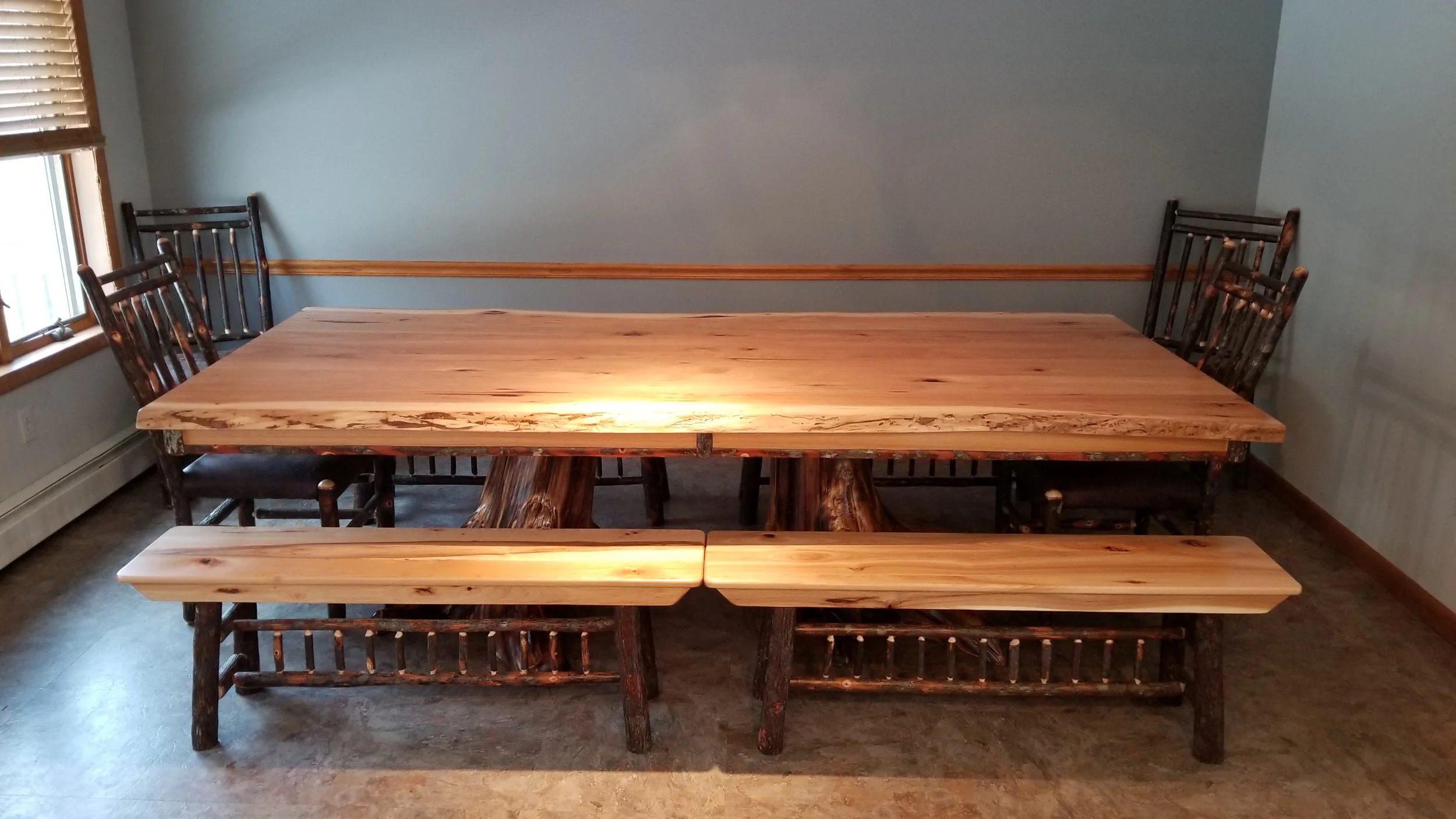 Live Edge Hickory Table with Stump Base — EZ Mountain Rustic Furniture