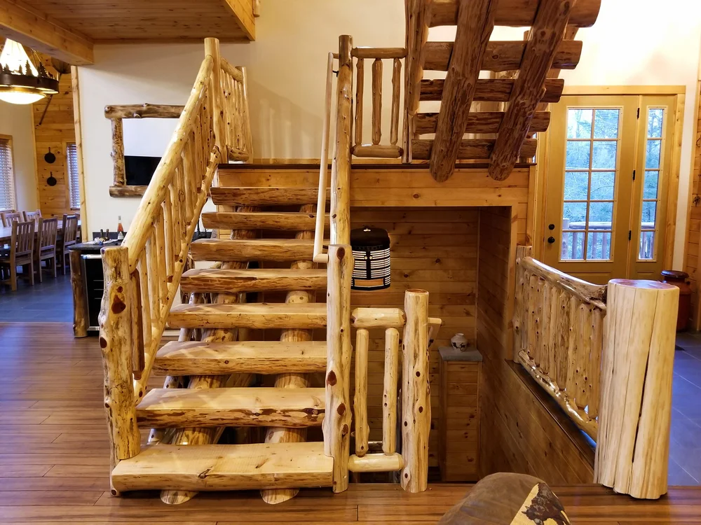 Red Cedar Log Stairs Cedar Half Log Staircase Homestead Timbers