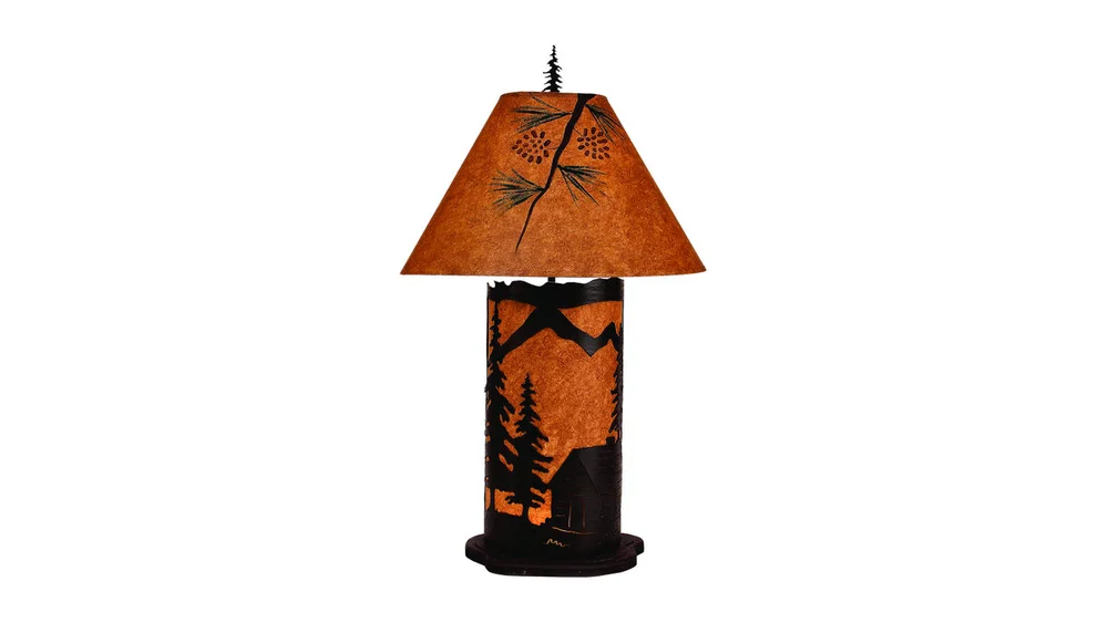 Kodiak Large Cabin Scene Table Lamp with Night Light — EZ Mountain Rustic Furniture
