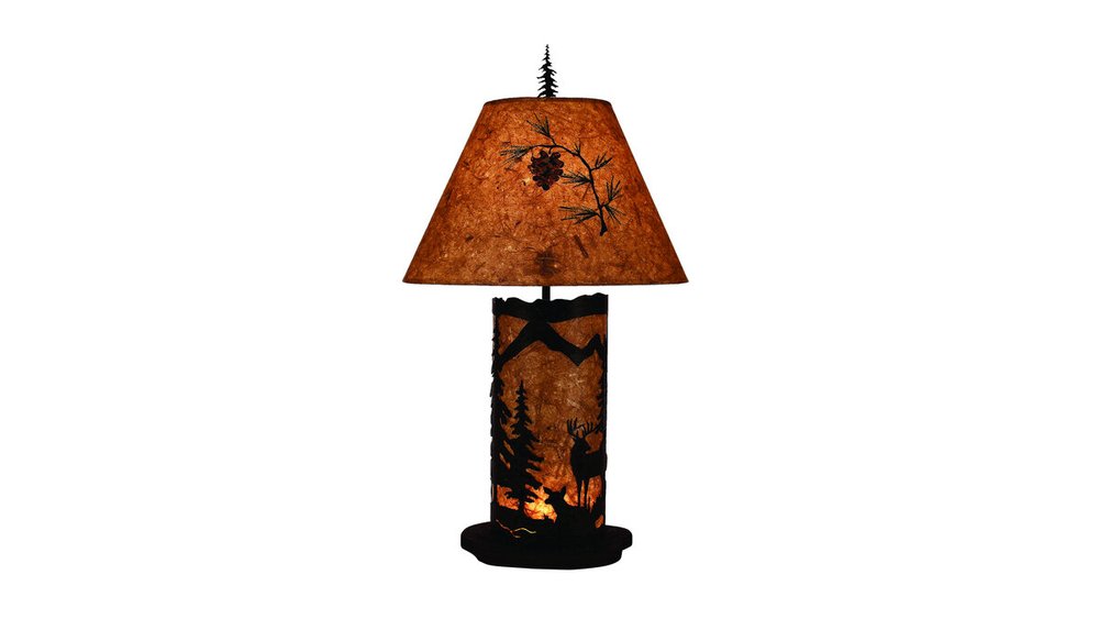 Kodiak Large Pine Cone Scene Table Lamp with Night Light — EZ