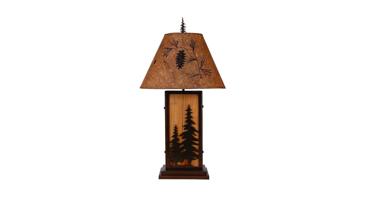 Feather Tree Iron/Wood Table Lamp